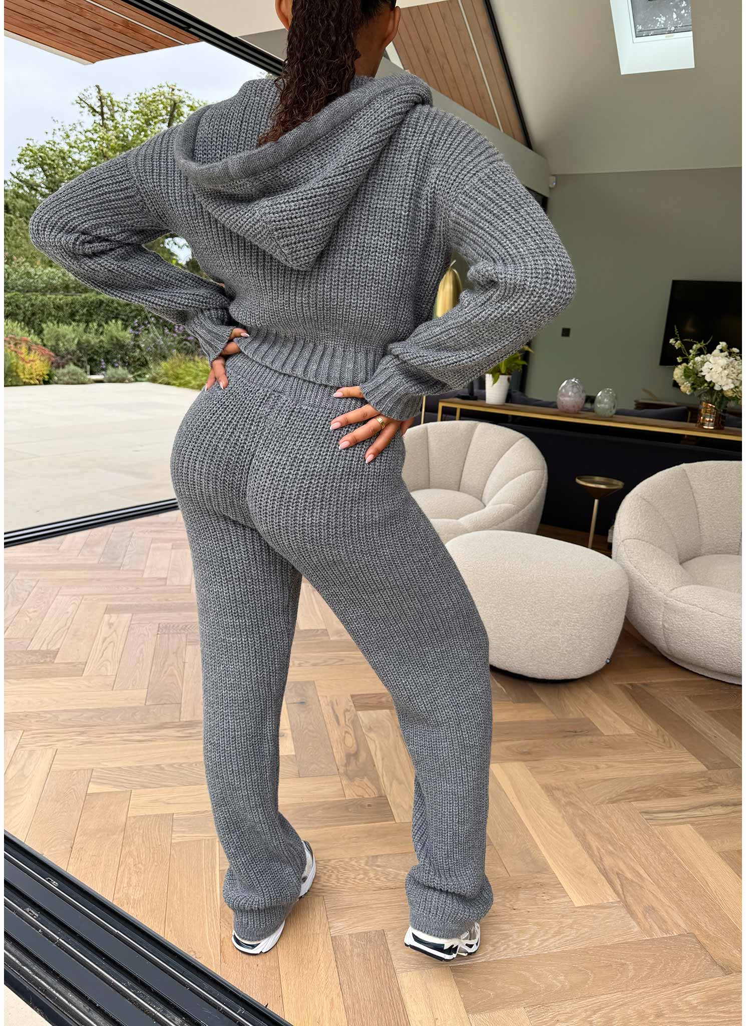 Heavyweight Knitted Zip Hoodie - Grey - Image 5
