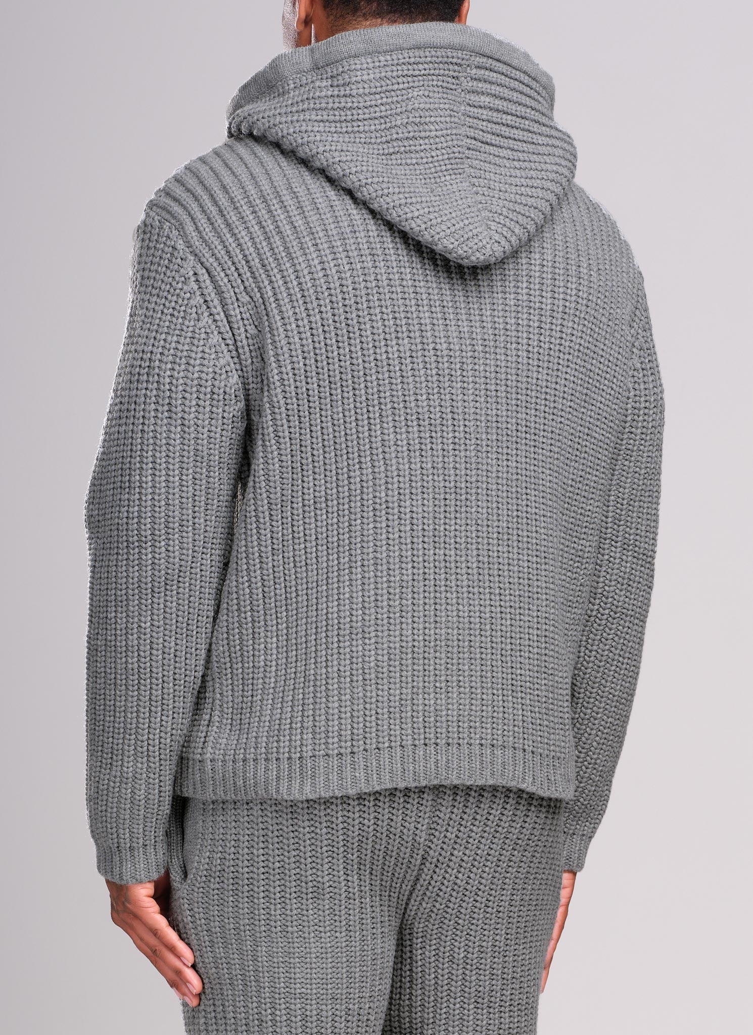 Heavyweight Knitted Zip Hoodie - Grey - Image 4