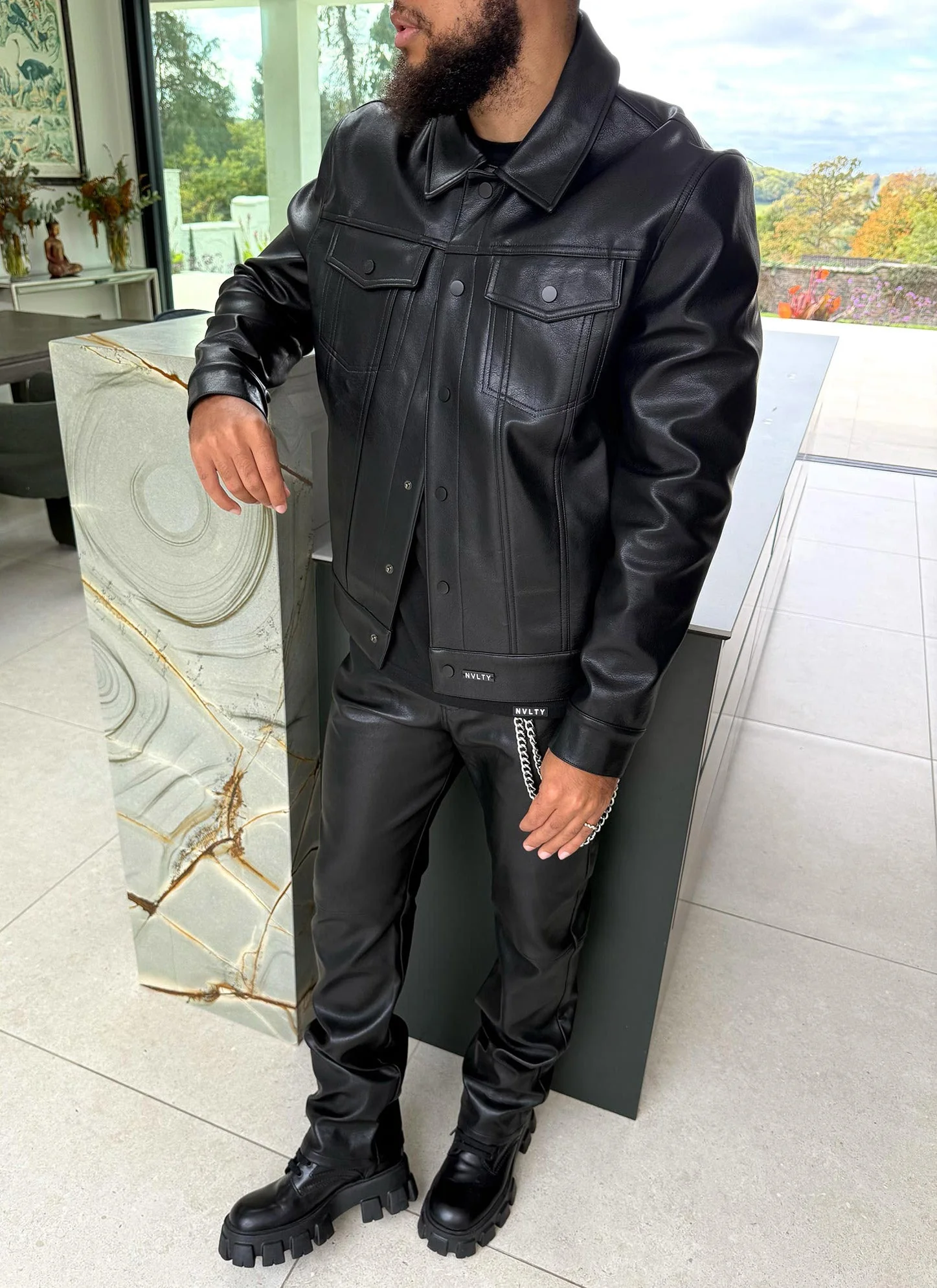 Heavyweight Leather Pants - Black - Image 4