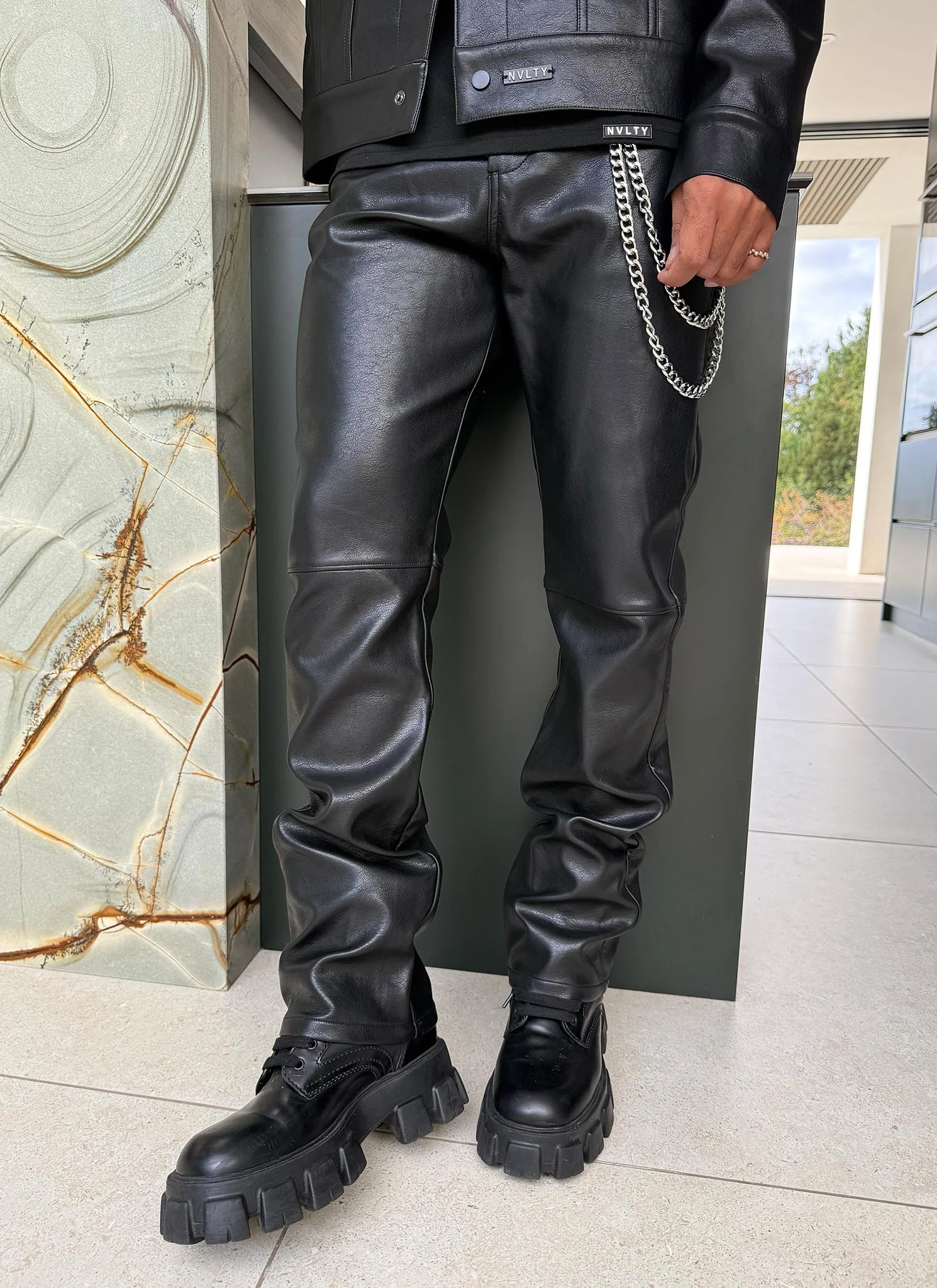 Heavyweight Leather Pants - Black - Image 6