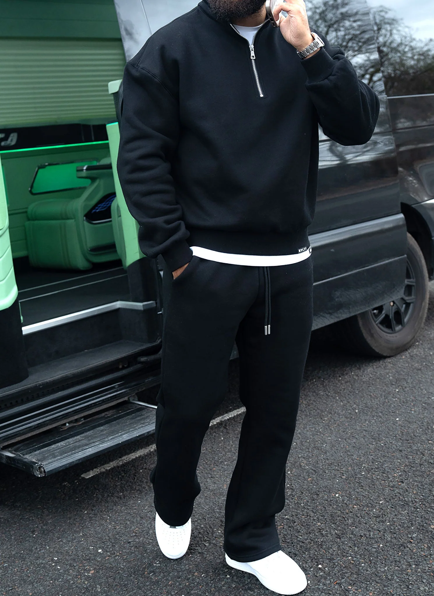 Heavyweight Luxe Flare Joggers - Black - Image 5