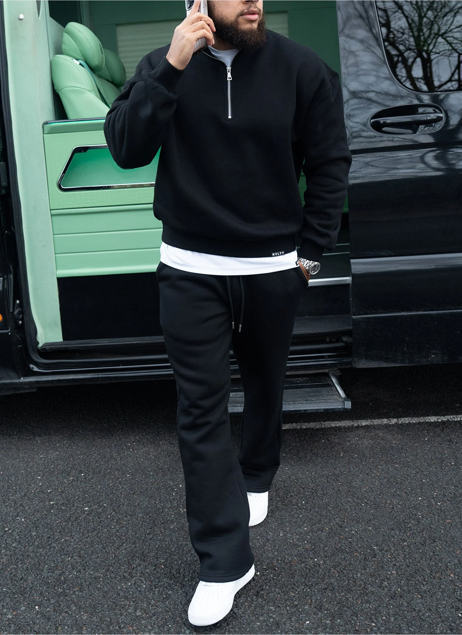 Heavyweight Luxe Flare Joggers - Black - Image 6
