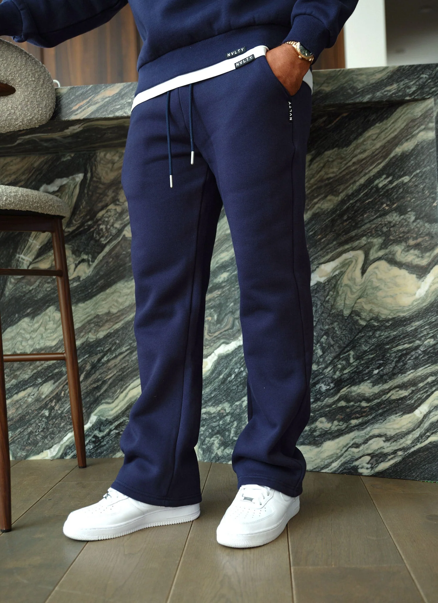 Heavyweight Luxe Flare Joggers - Navy - Image 4