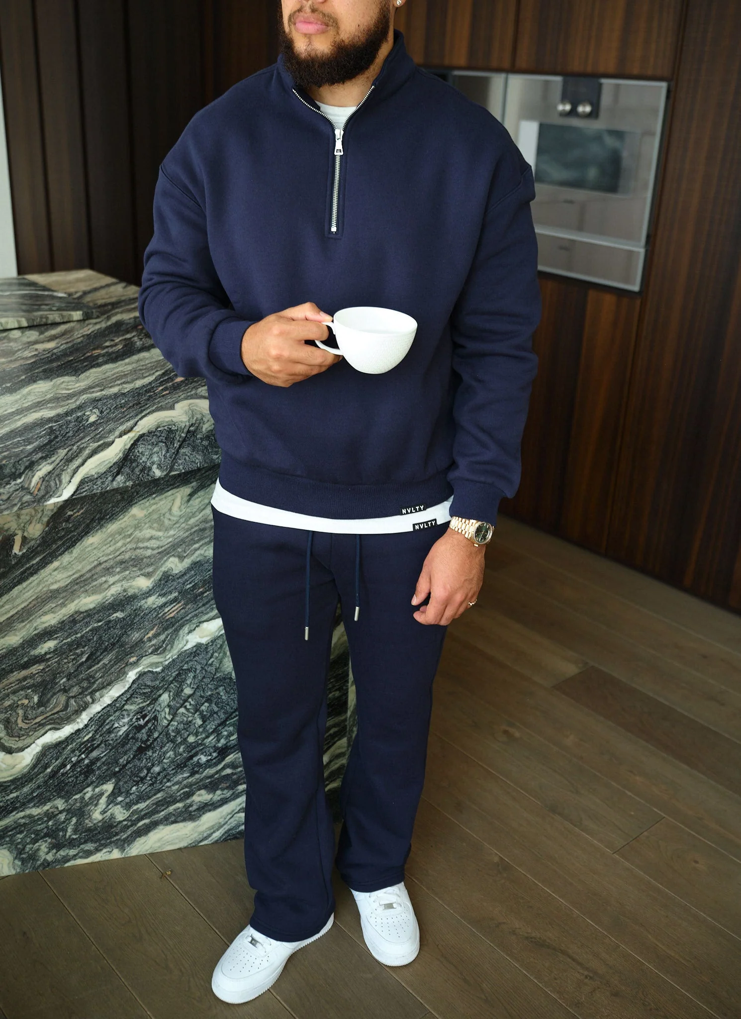 Heavyweight Luxe Flare Joggers - Navy - Image 5
