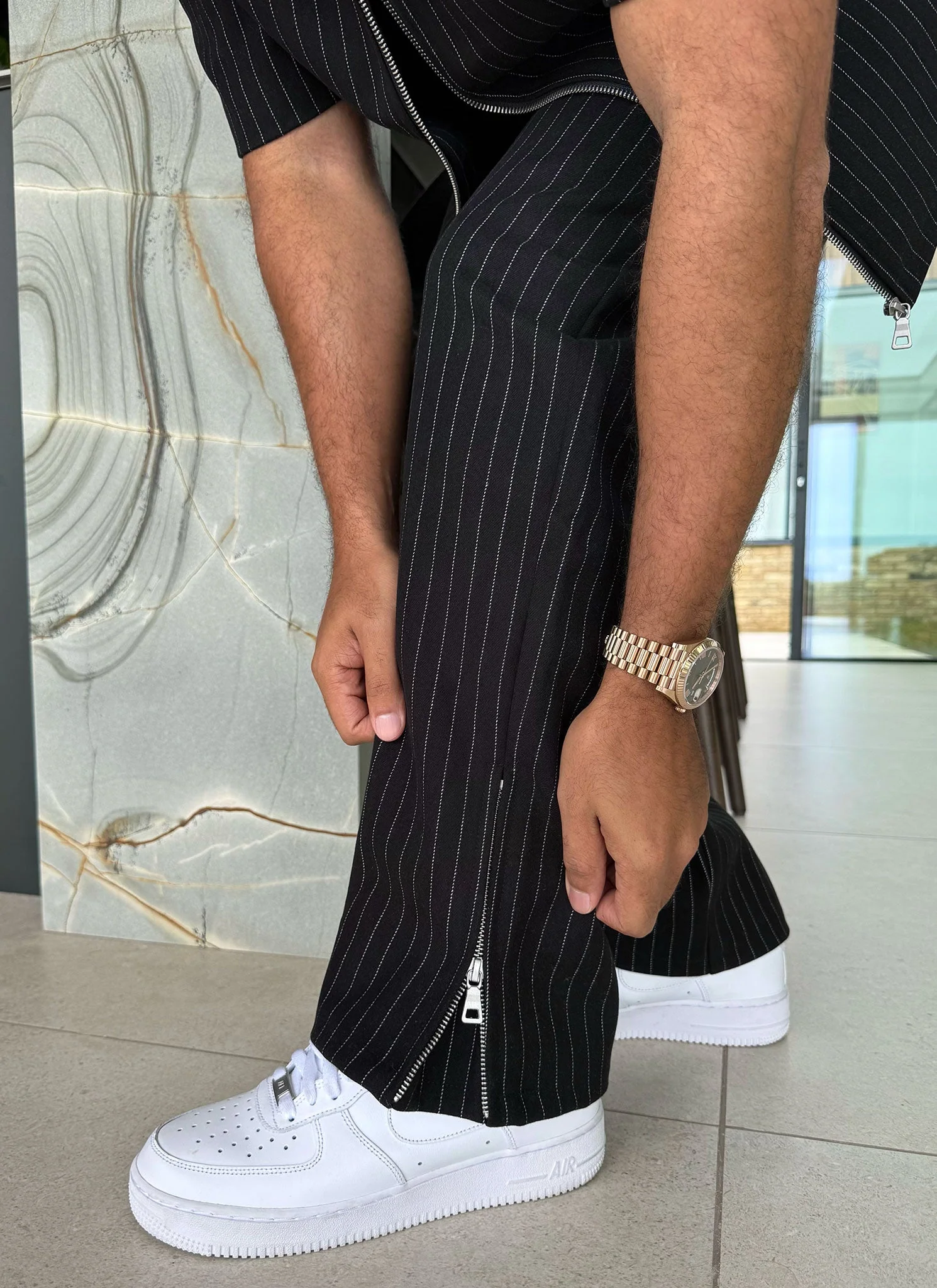 Heavyweight Pinstripe Pants - Black - Image 5