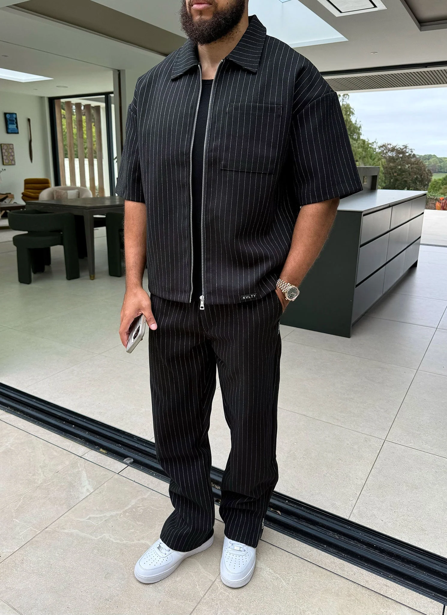 Heavyweight Pinstripe Pants - Black - Image 9