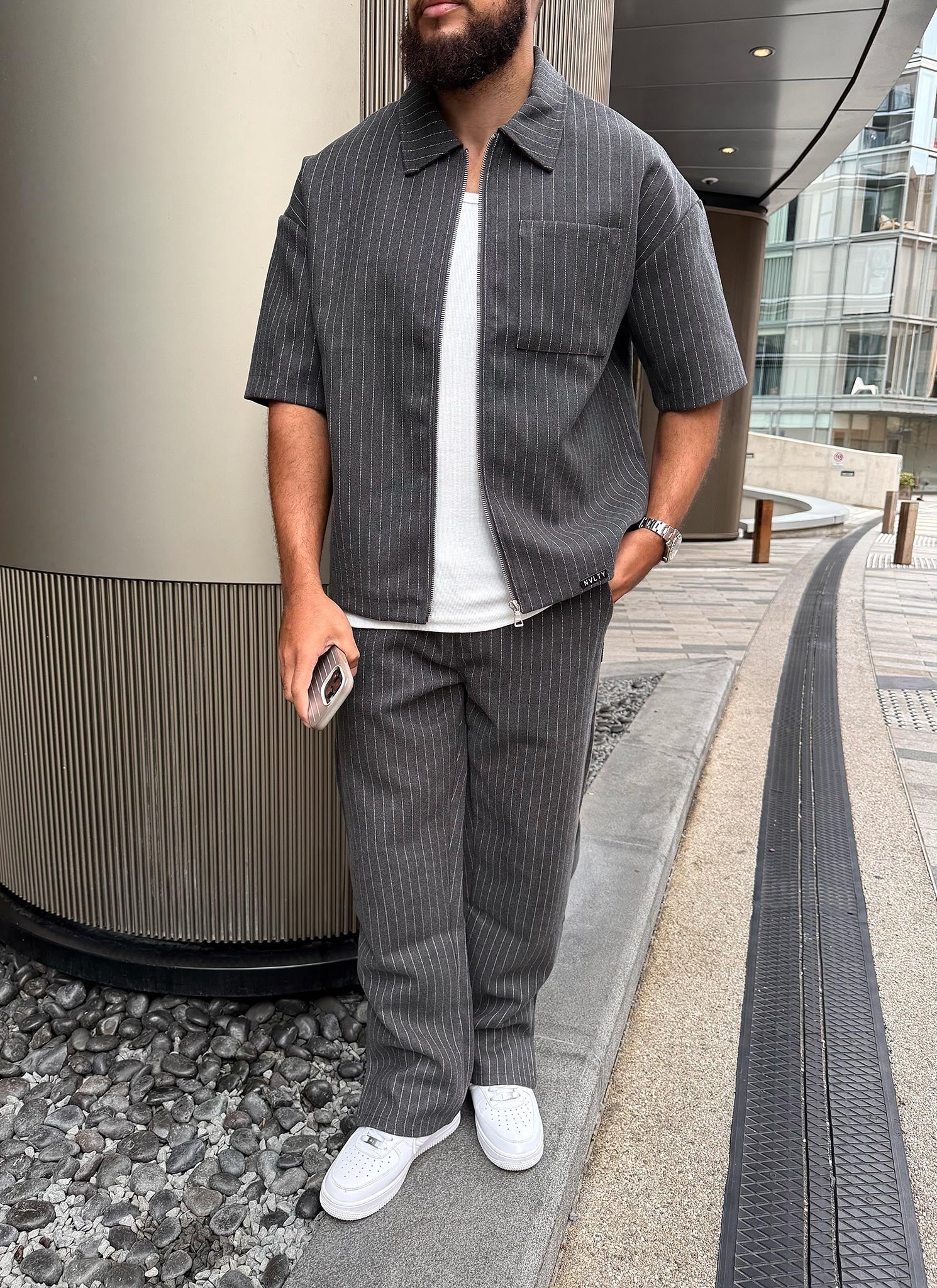 Heavyweight Pinstripe Pants - Grey - Image 2