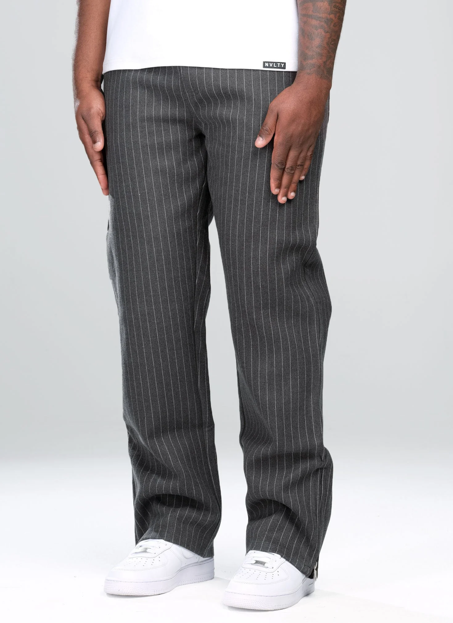 Heavyweight Pinstripe Pants - Grey - Image 3