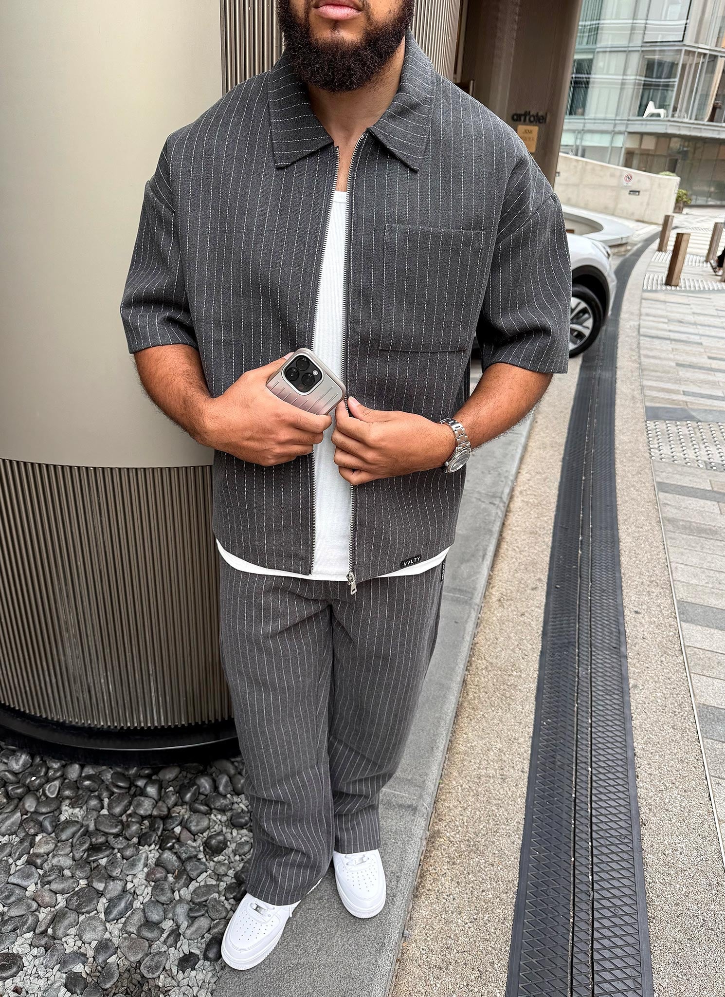 Heavyweight Pinstripe Pants - Grey - Image 4