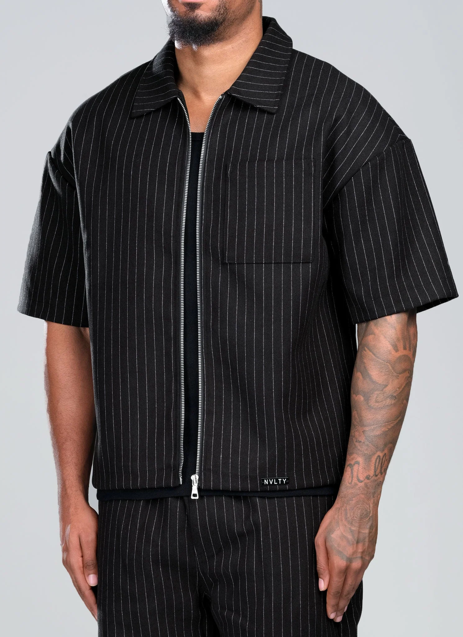 Heavyweight Pinstripe Shirt - Black - Image 2