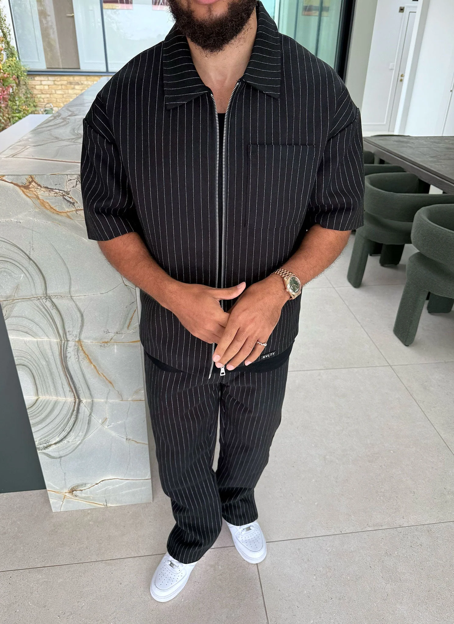 Heavyweight Pinstripe Shirt - Black - Image 3
