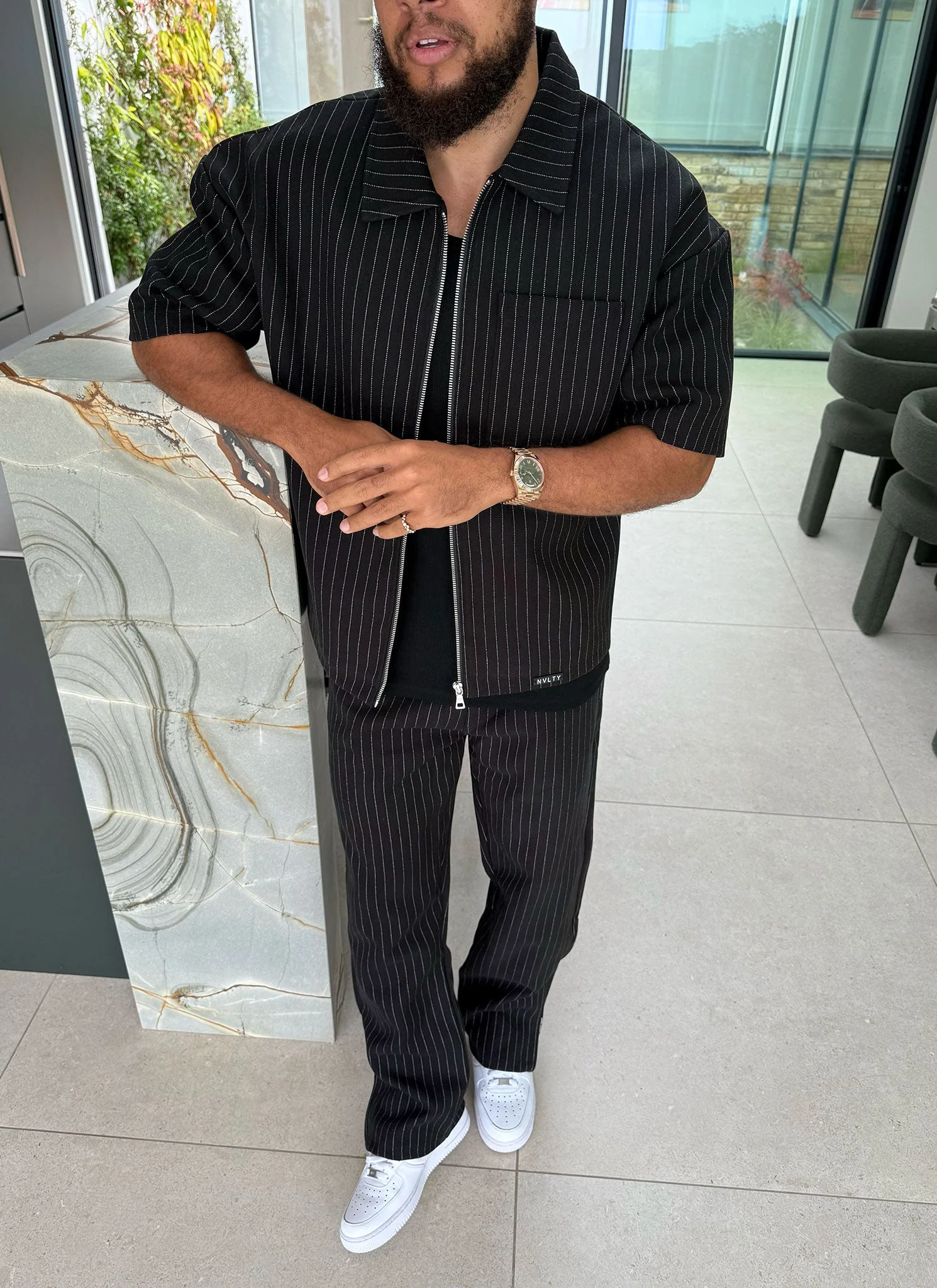 Heavyweight Pinstripe Shirt - Black - Image 5