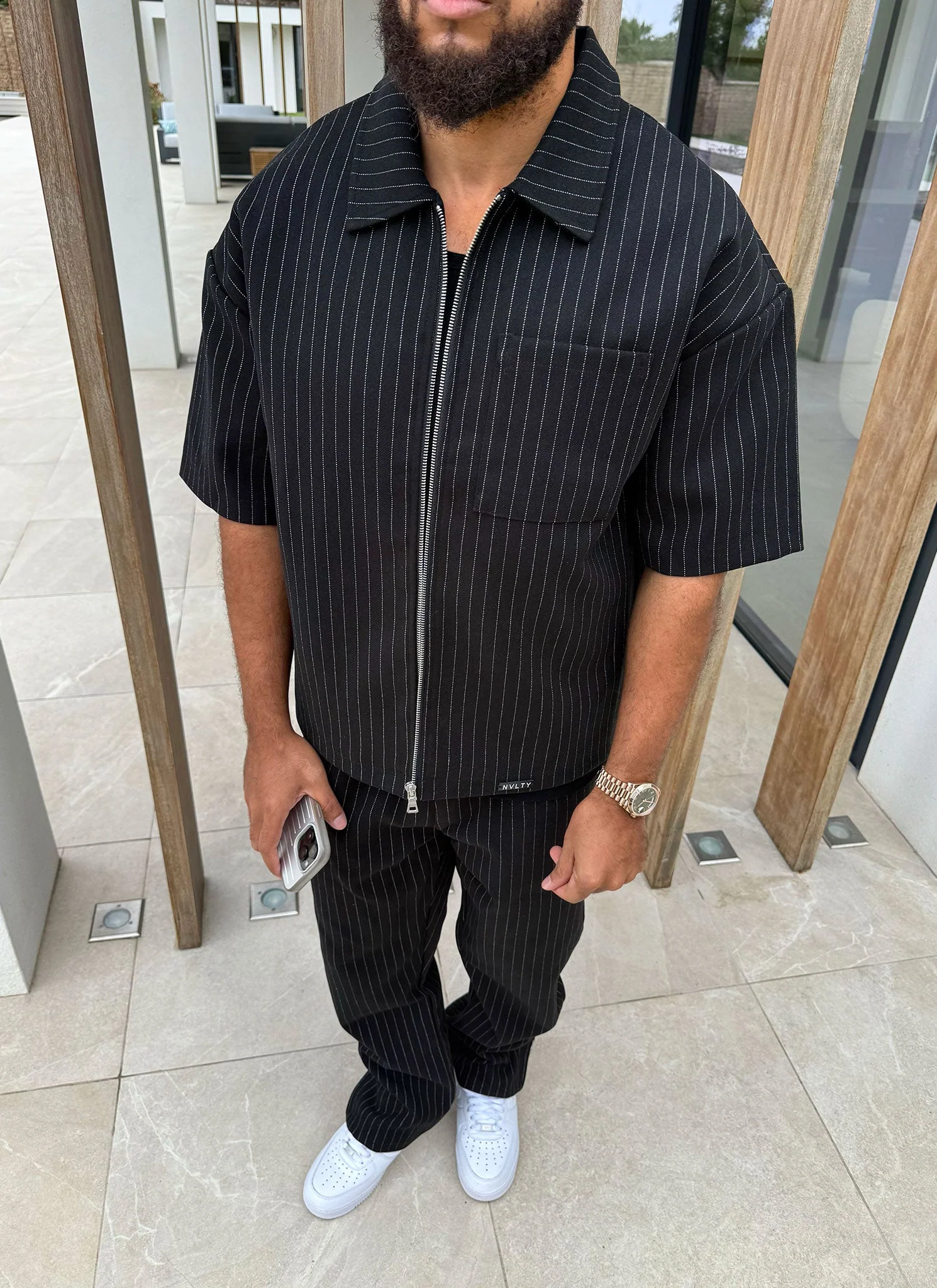 Heavyweight Pinstripe Shirt - Black - Image 7