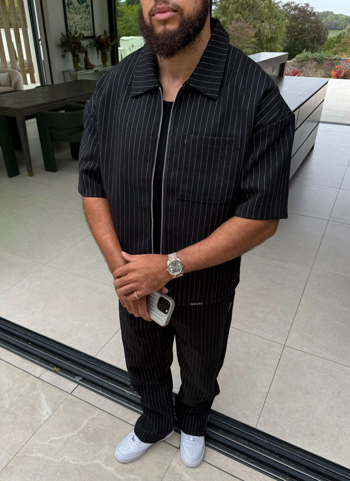 Heavyweight Pinstripe Shirt - Black - Image 8