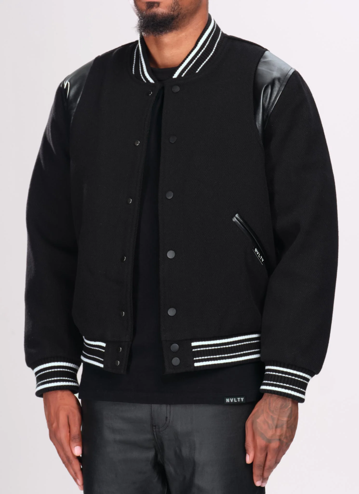 Heavyweight Wool Bomber Jacket - Black - Image 2