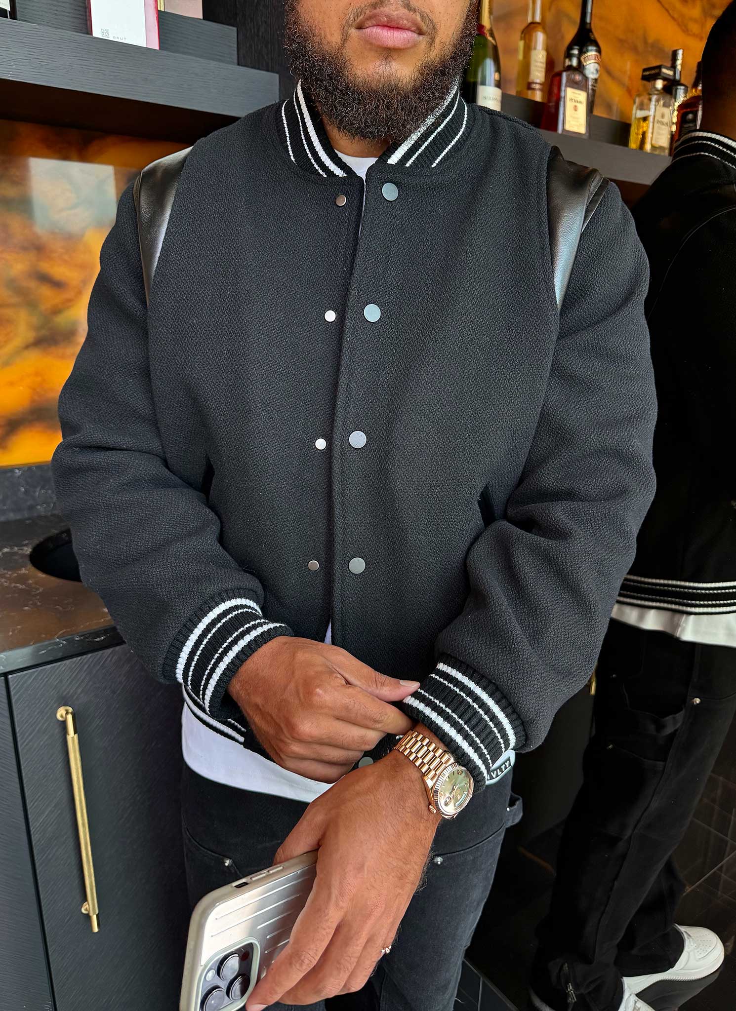 Heavyweight Wool Bomber Jacket - Black - Image 3