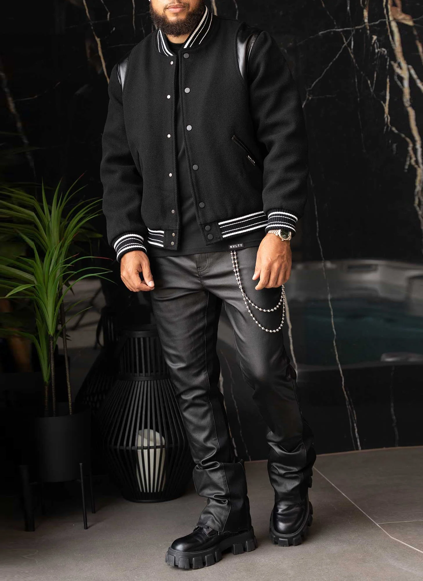 Heavyweight Wool Bomber Jacket - Black - Image 5