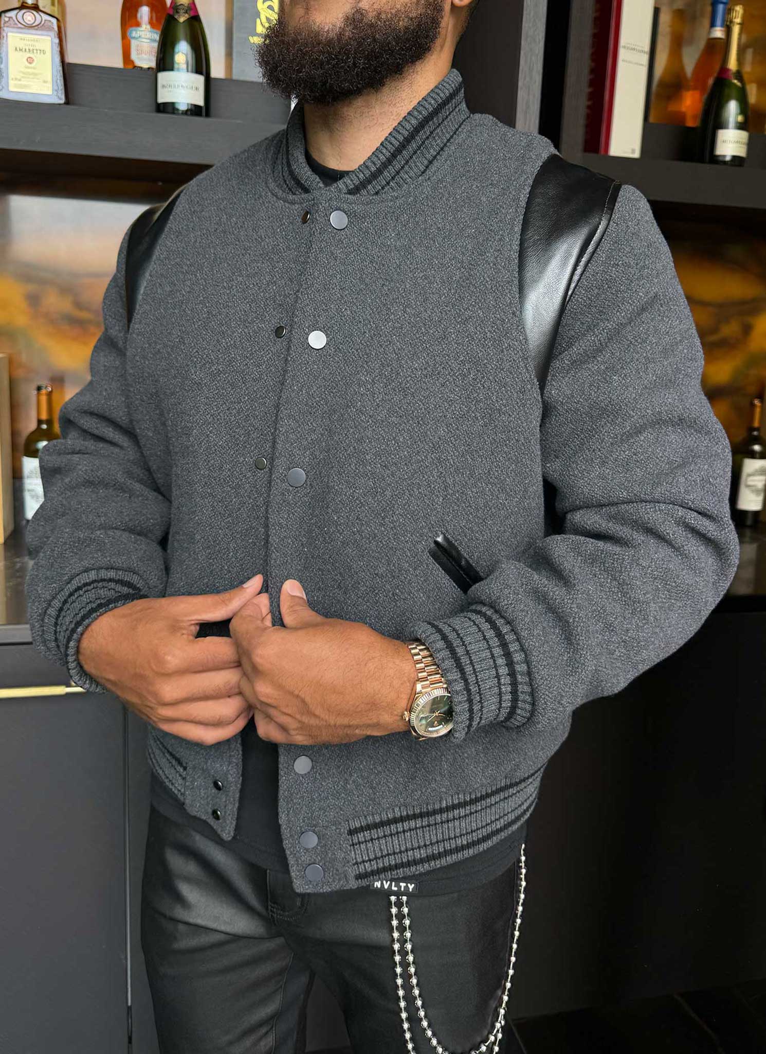Heavyweight Wool Bomber Jacket - Grey - Image 3
