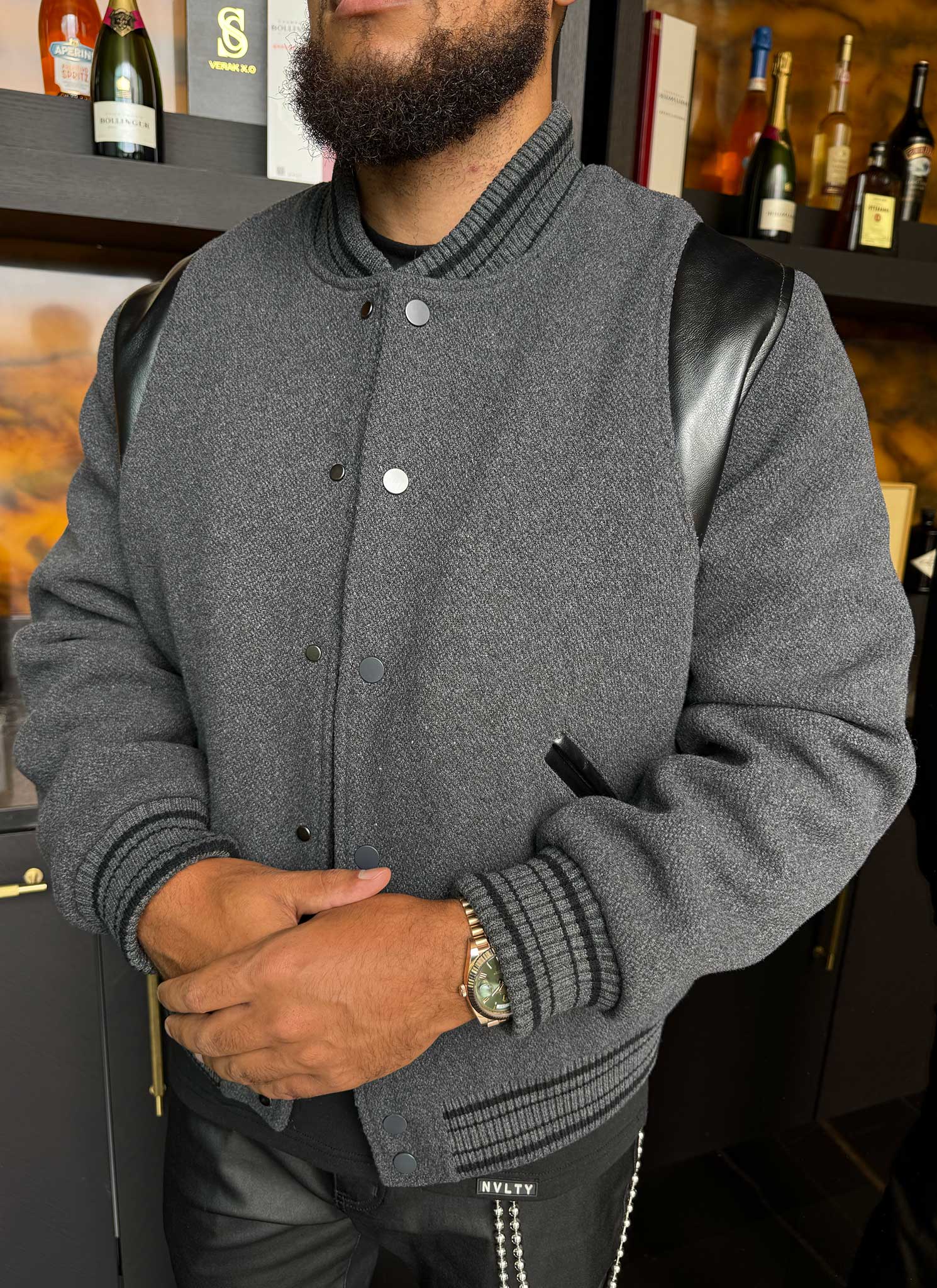 Heavyweight Wool Bomber Jacket - Grey - Image 8