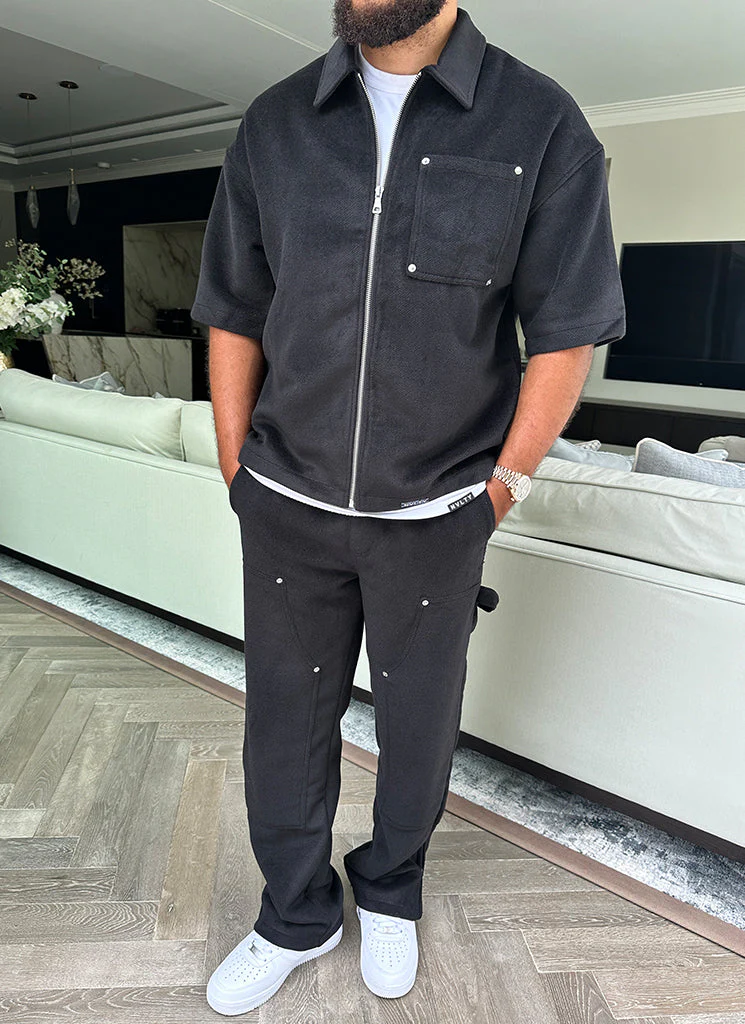 Heavyweight Wool Rivet Shirt - Black - Image 5