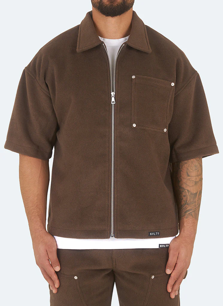Heavyweight Wool Rivet Shirt - Brown - Image 4