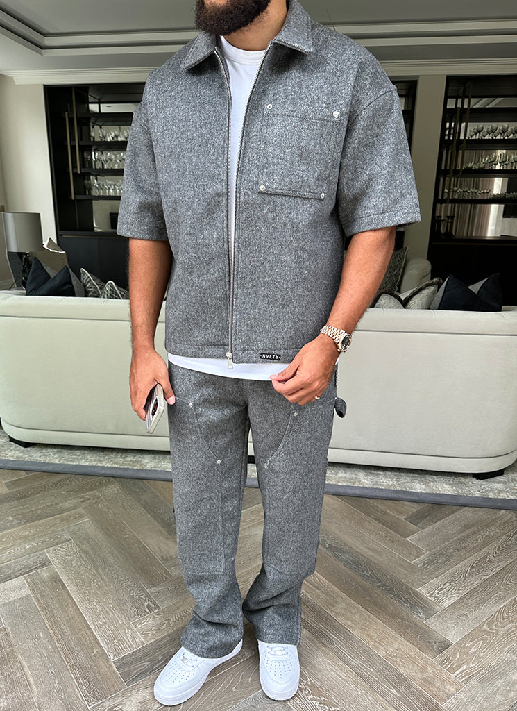 Heavyweight Wool Rivet Shirt - Grey - Image 3