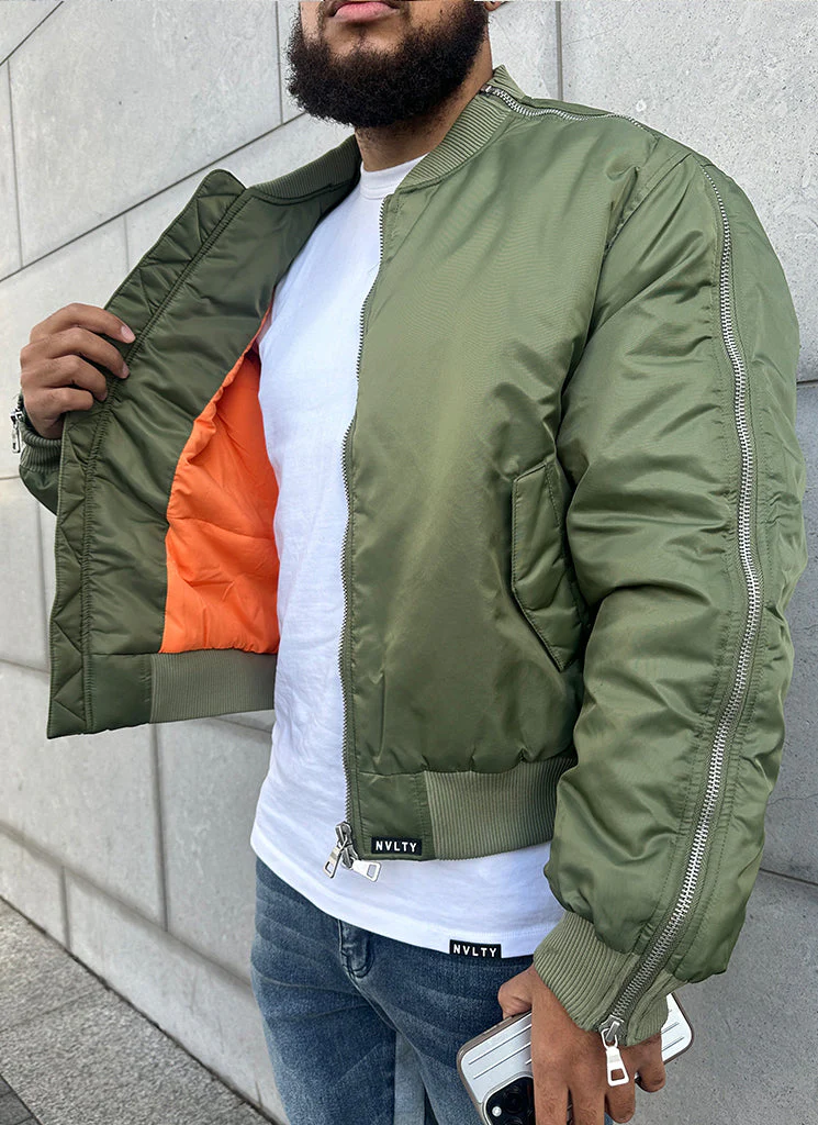 Heavyweight Zipper Bomber Jacket - Khaki - Image 3