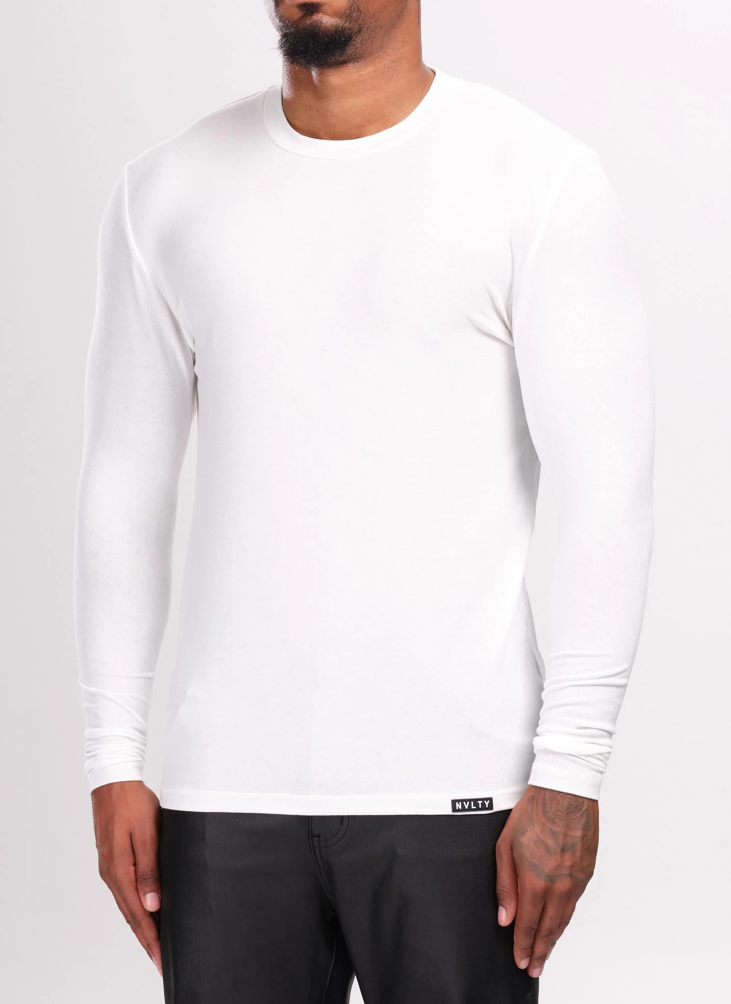 Knit Fitted Long Sleeve T-Shirt - White - Image 2