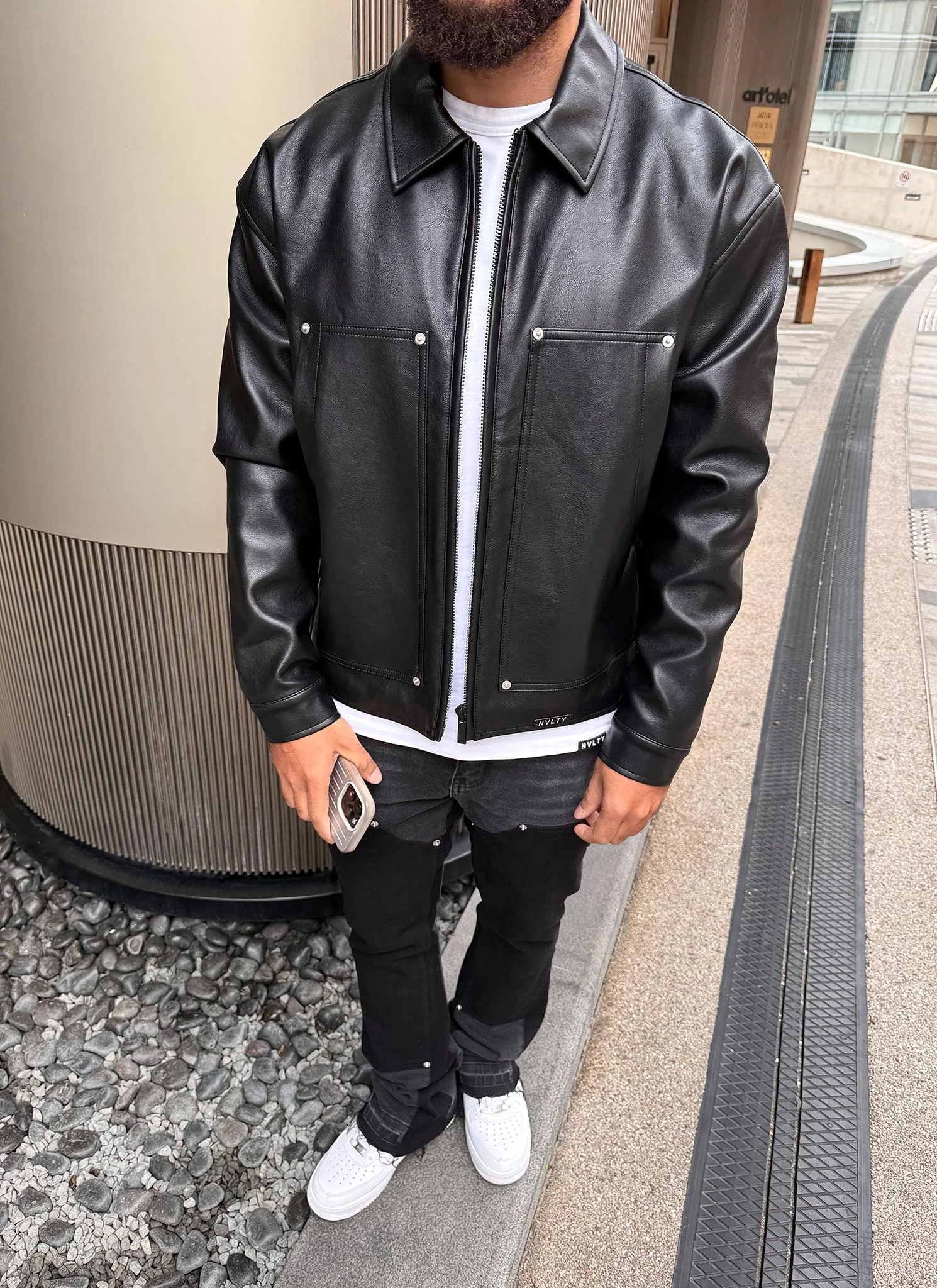 Leather Carpenter Rivet Jacket - Black - Image 13