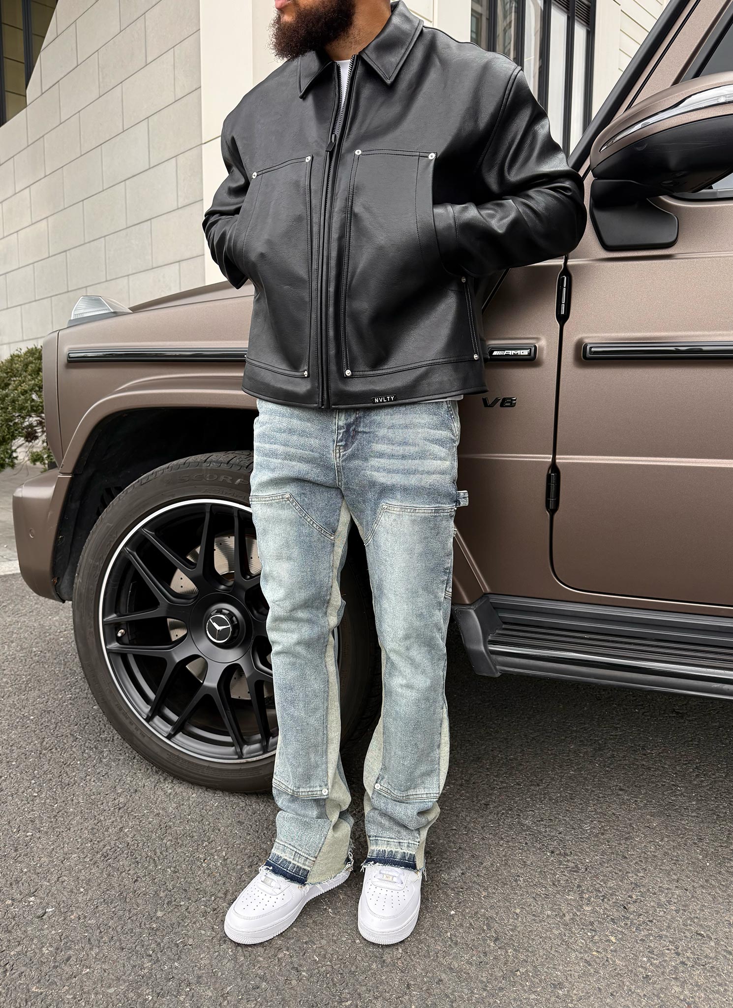 Leather Carpenter Rivet Jacket - Black - Image 2