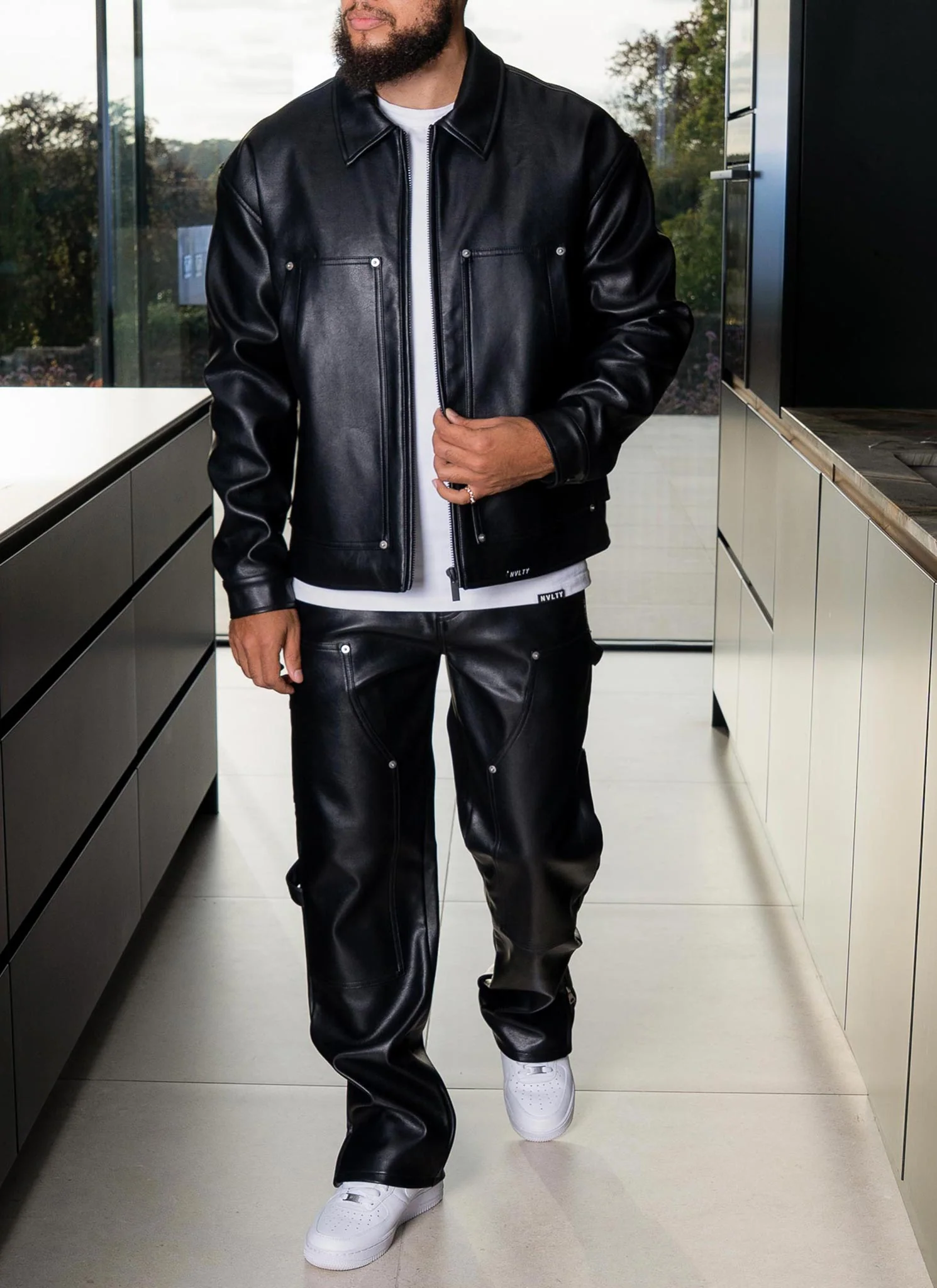 Leather Carpenter Rivet Jacket - Black - Image 7