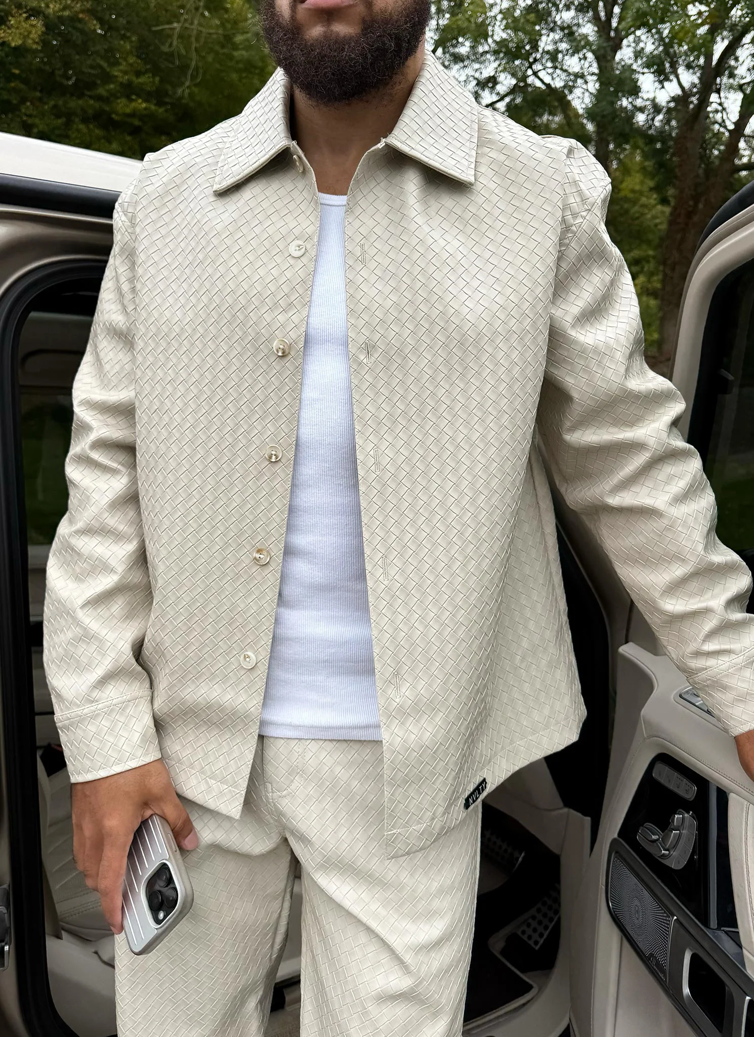 Leather Interlock Pants - Ivory - Image 10