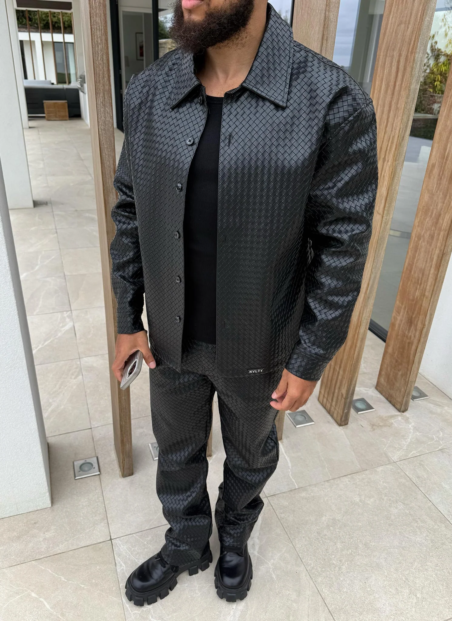 Leather Interlock Shirt - Black - Image 5