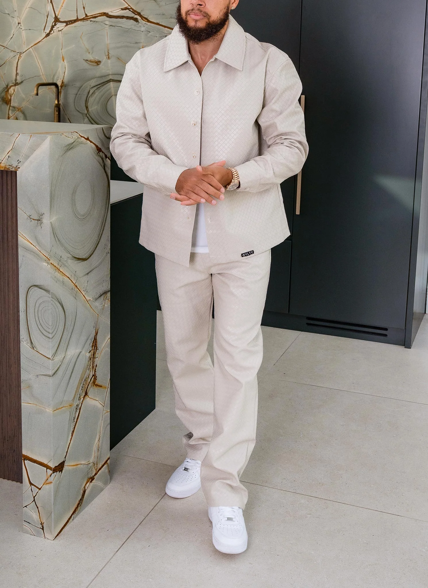 Leather Interlock Shirt - Ivory - Image 2