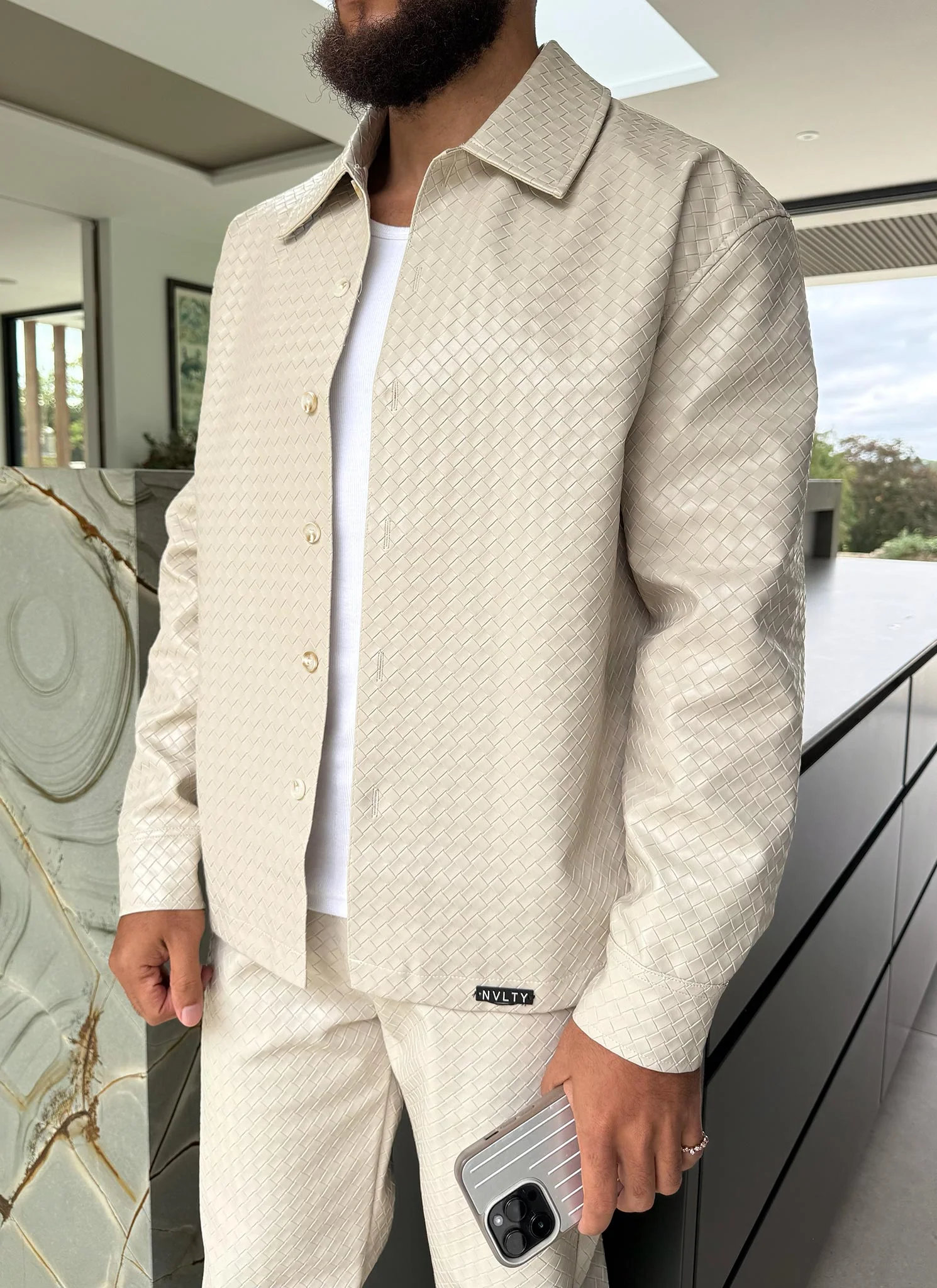 Leather Interlock Shirt - Ivory - Image 4