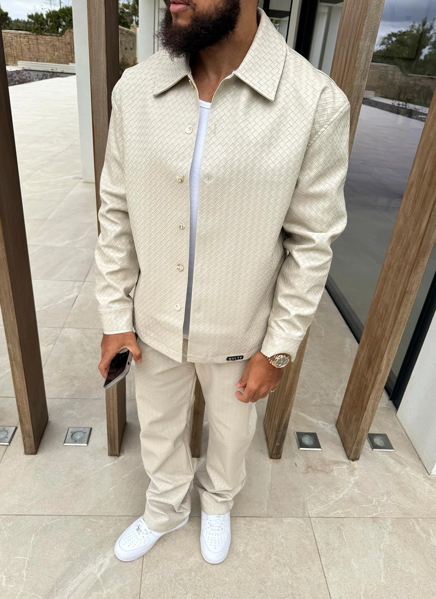 Leather Interlock Shirt - Ivory - Image 5