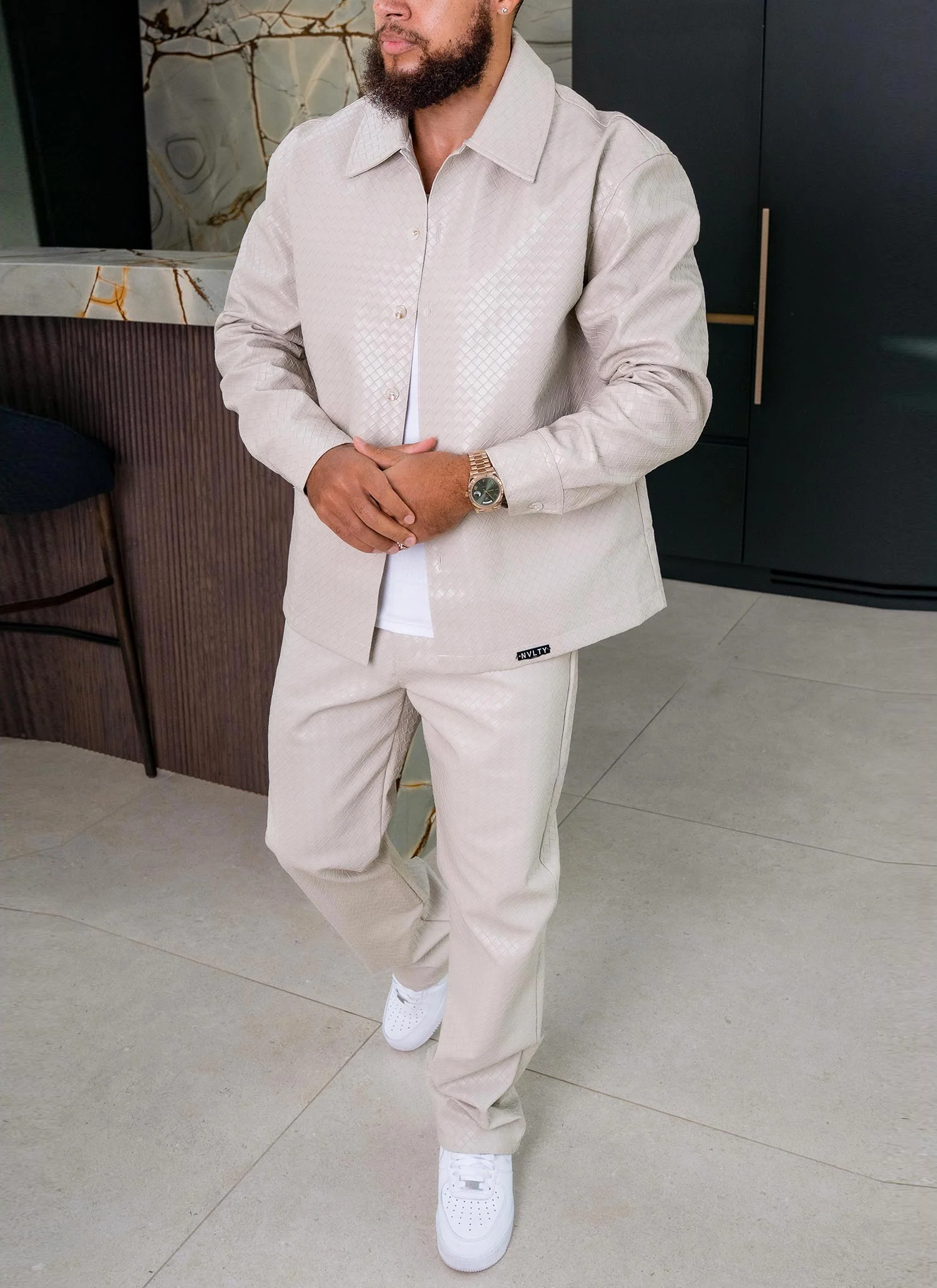 Leather Interlock Shirt - Ivory - Image 7