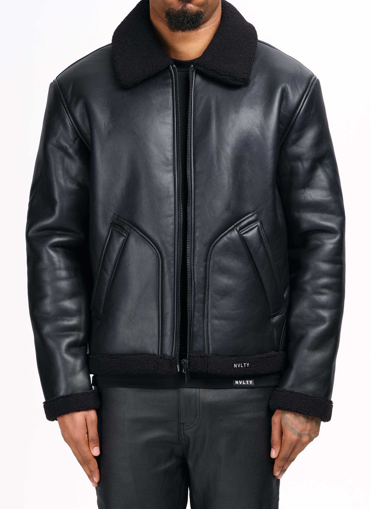 Leather Shearling Jacket - Black - Image 3