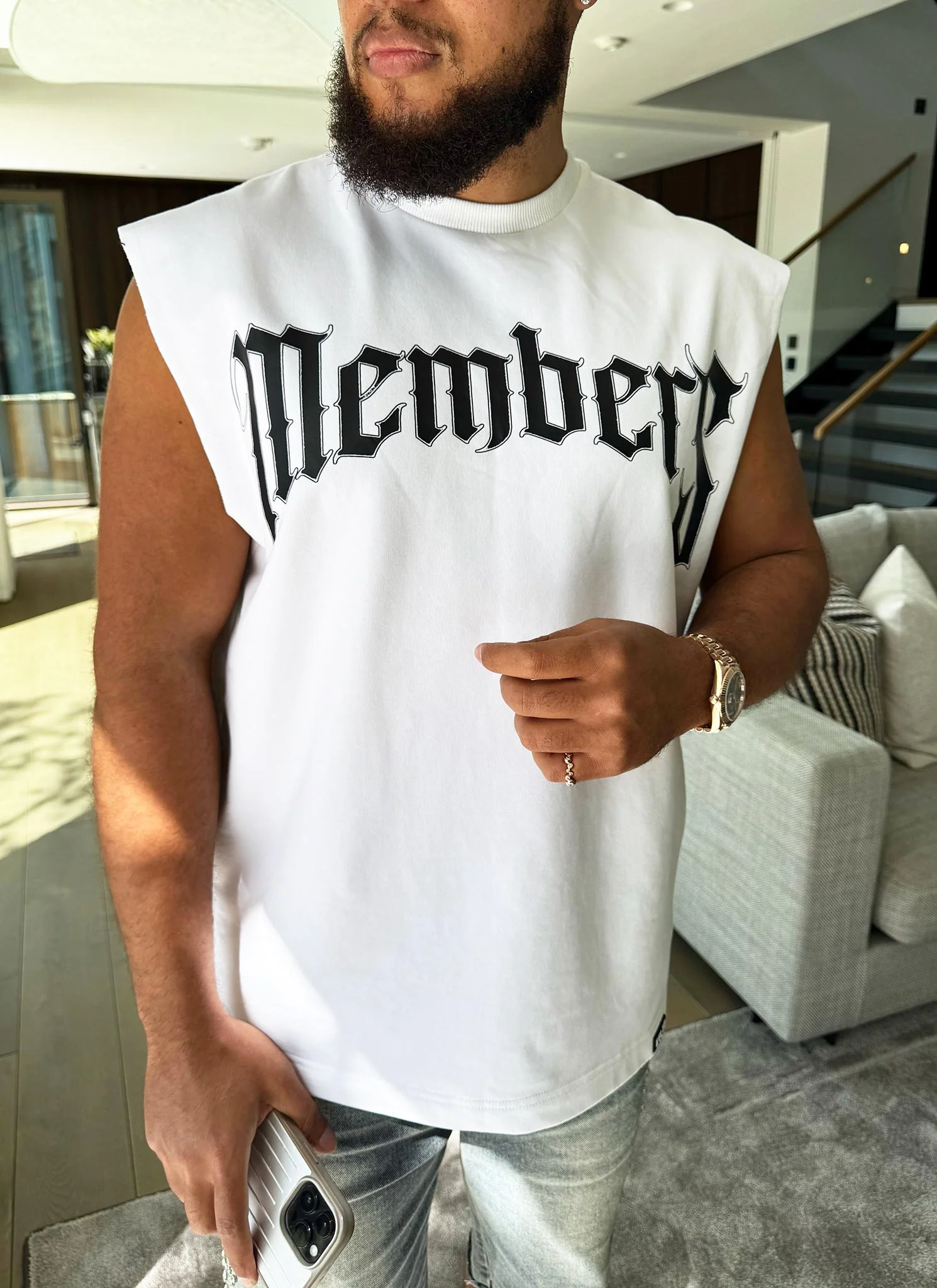 Members Arc Sleeveless T-Shirt - White - Image 9