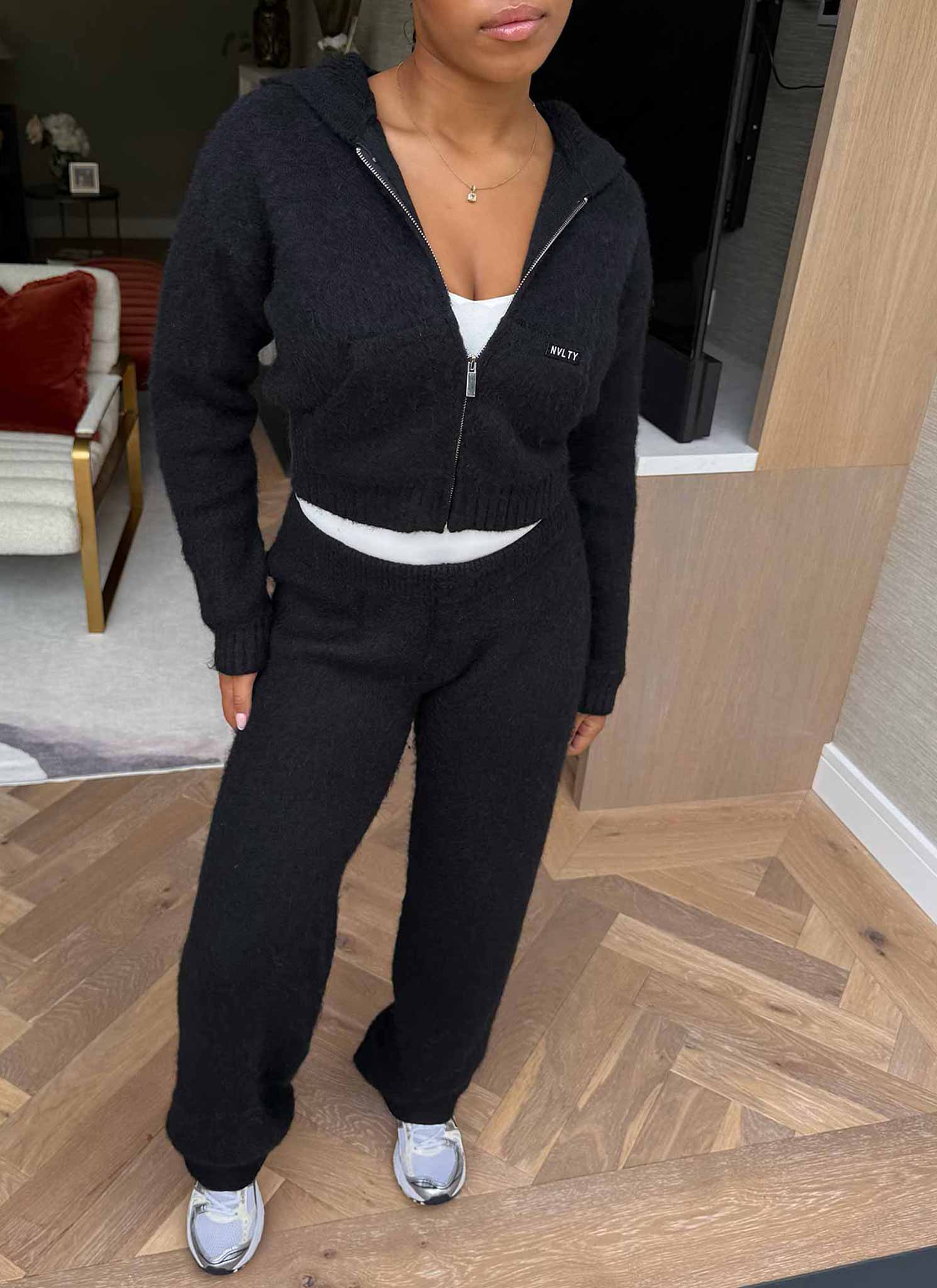 Mohair Zip Hoodie - Black - Image 3