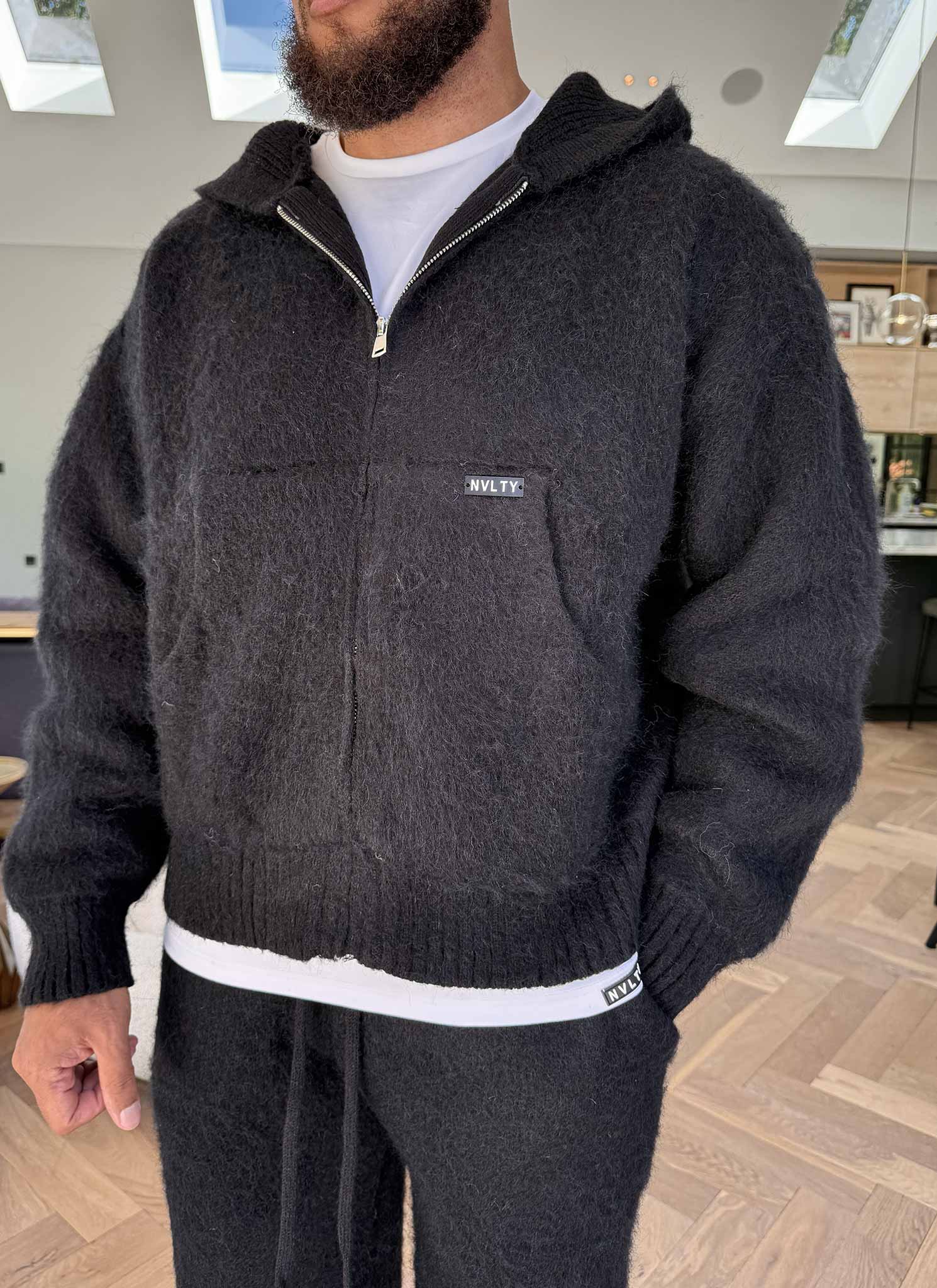 Mohair Zip Hoodie - Black - Image 11
