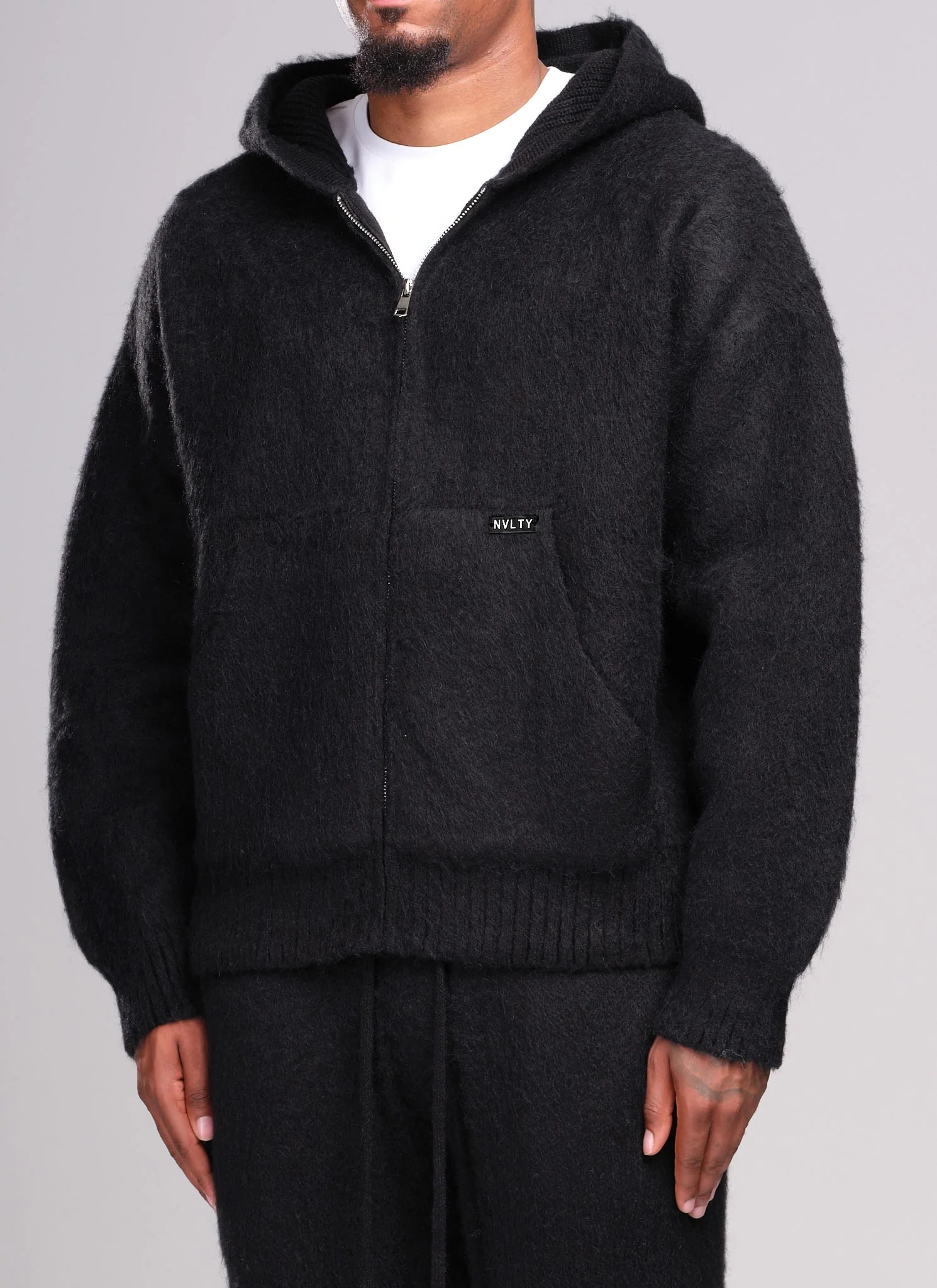Mohair Zip Hoodie - Black - Image 2