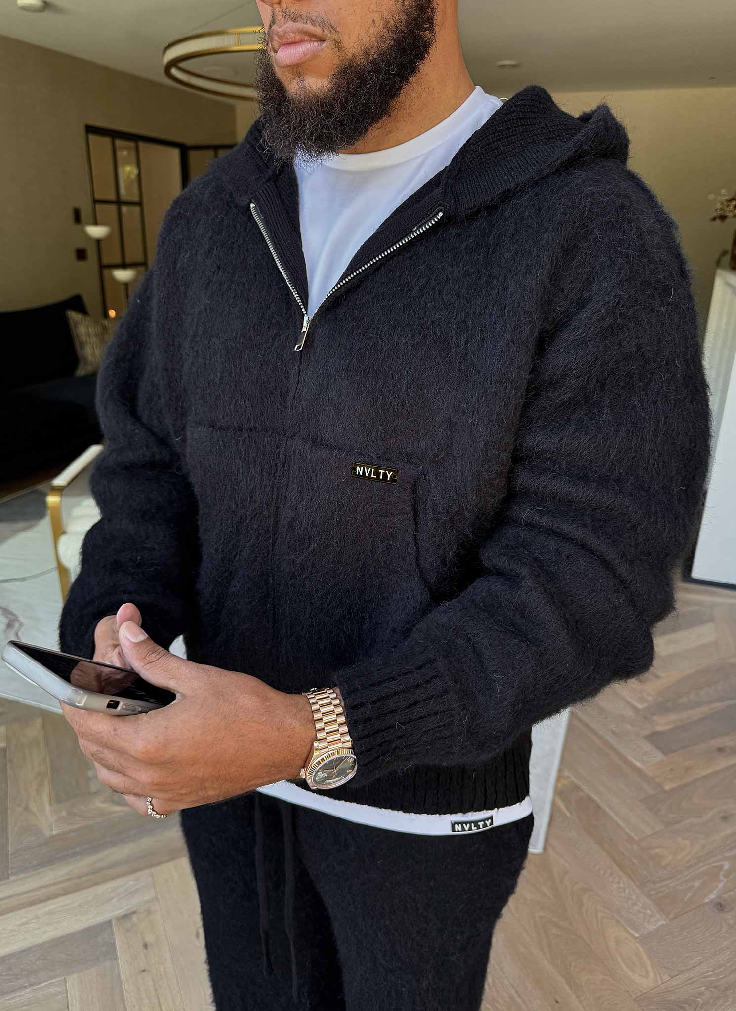 Mohair Zip Hoodie - Black - Image 7