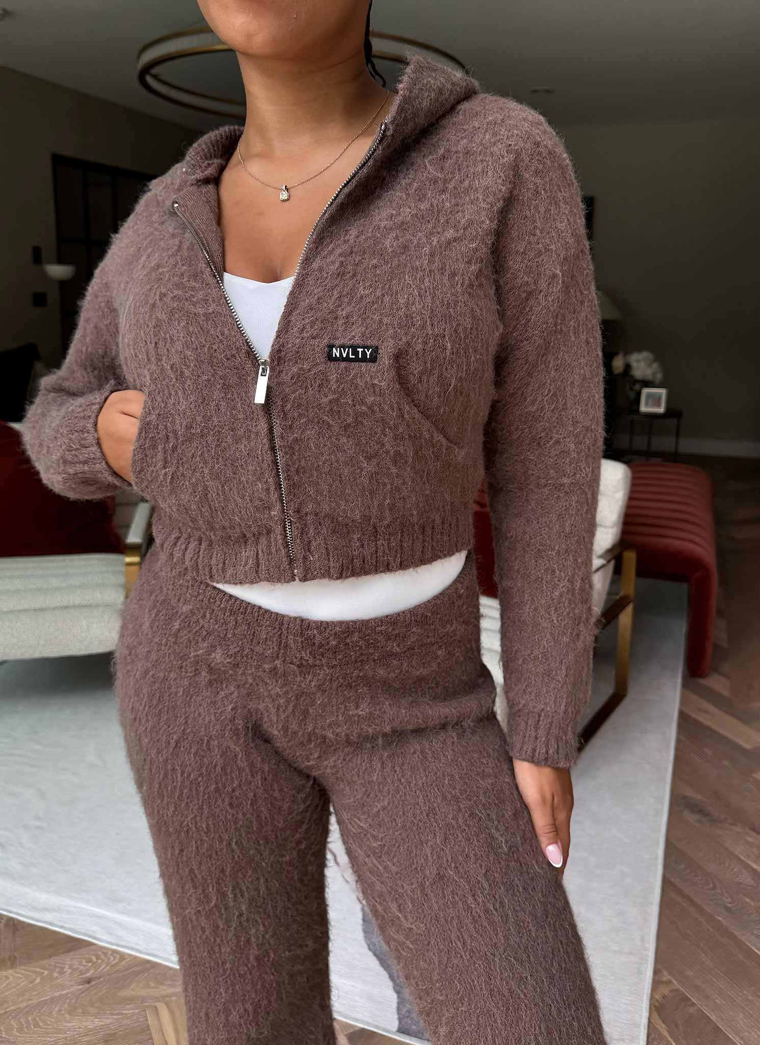 Mohair Zip Hoodie - Brown - Image 12