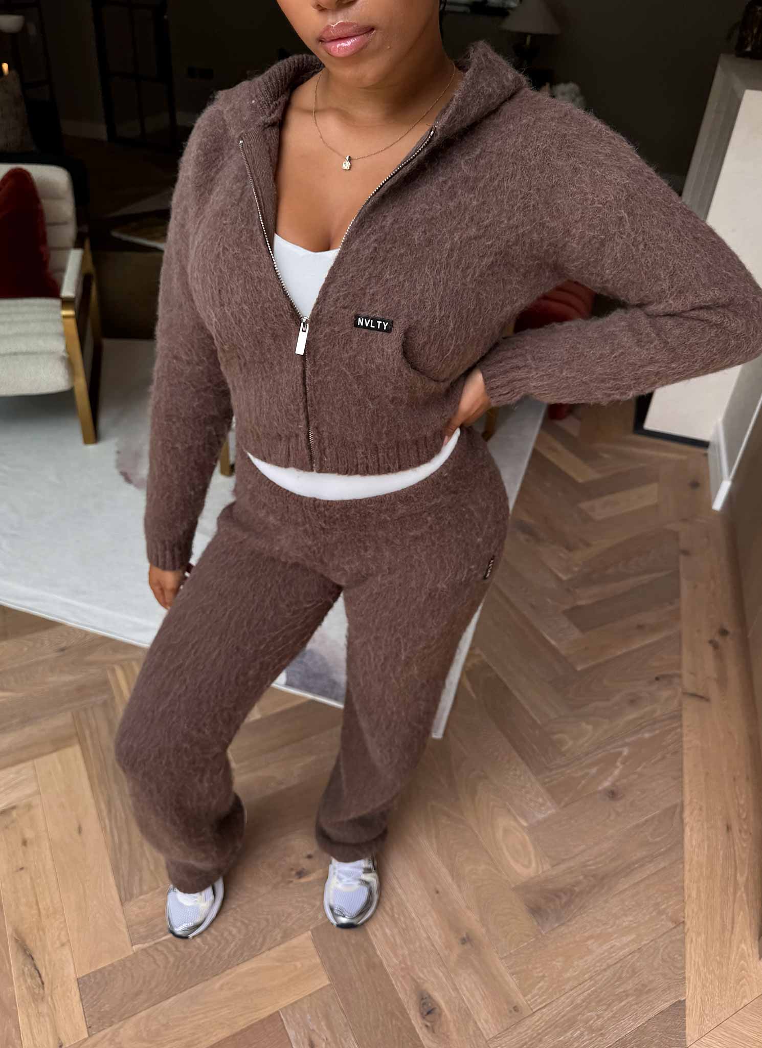 Mohair Zip Hoodie - Brown - Image 13