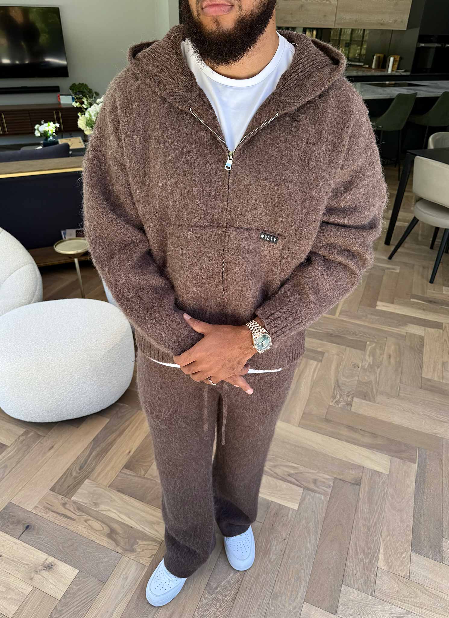 Mohair Zip Hoodie - Brown - Image 11