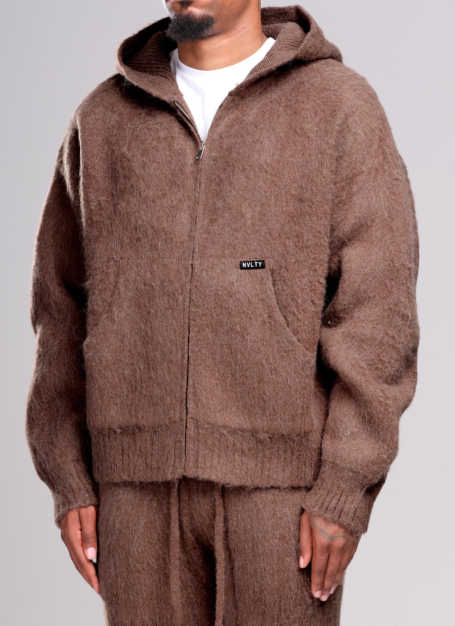 Mohair Zip Hoodie - Brown - Image 2