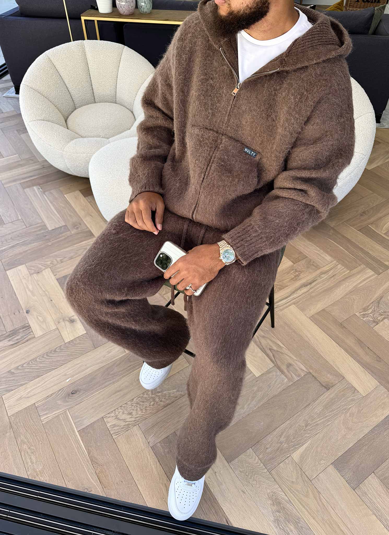 Mohair Zip Hoodie - Brown - Image 7