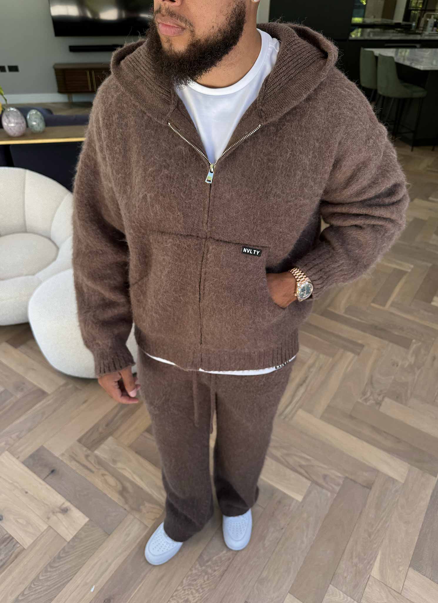 Mohair Zip Hoodie - Brown - Image 9