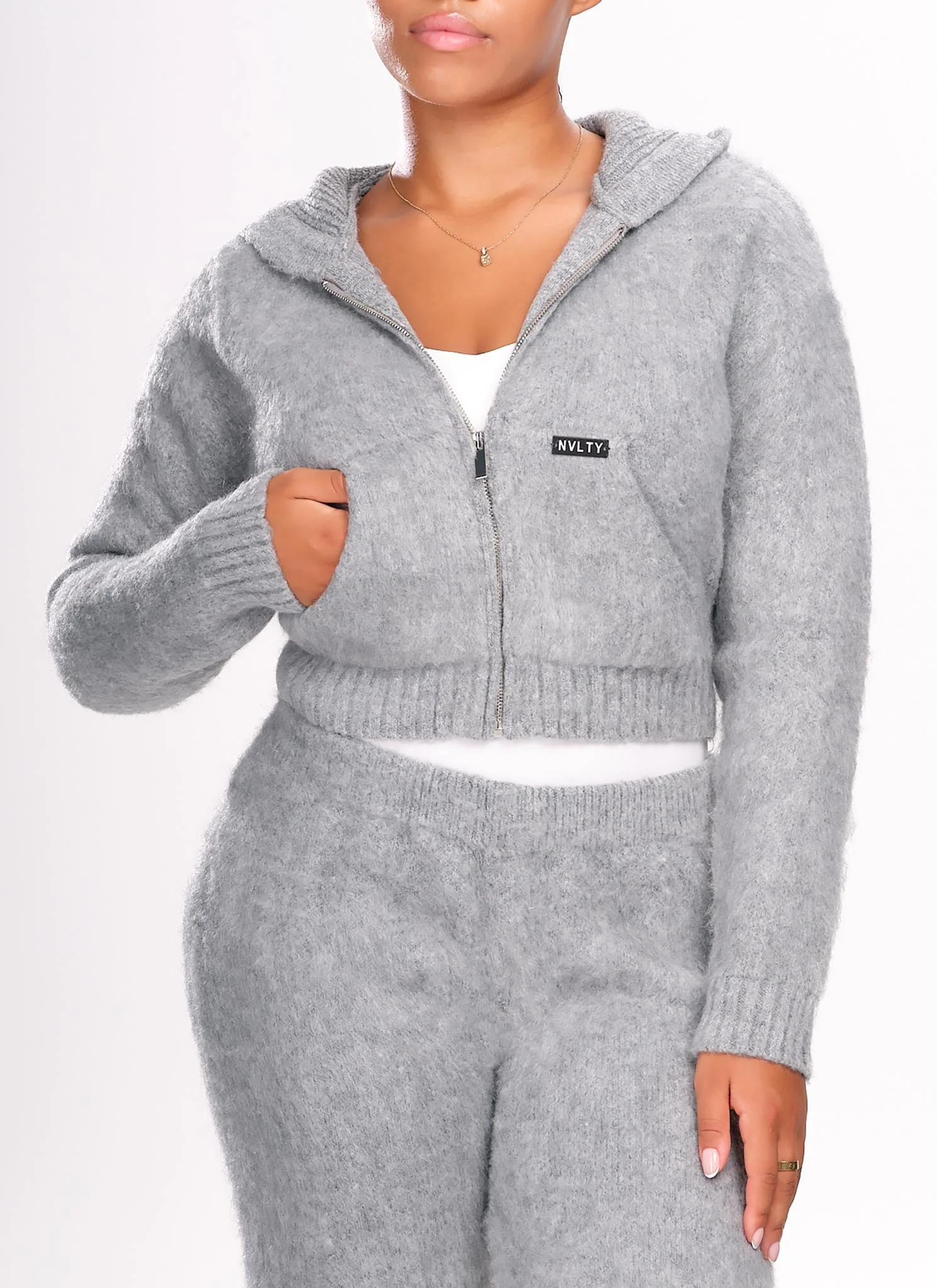 Mohair Zip Hoodie - Grey